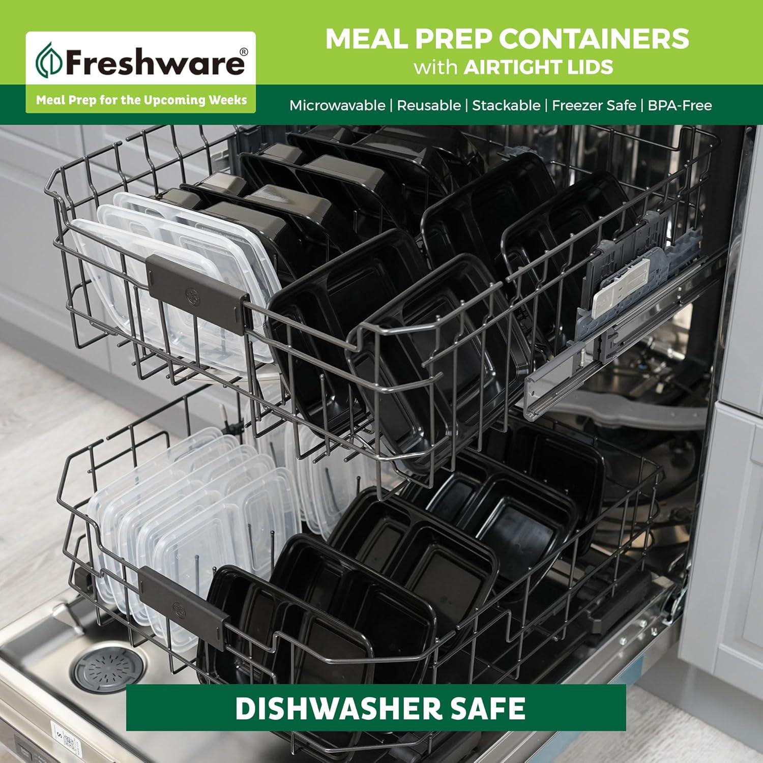 Contenedores de Preparación de Comidas Freshware 15 Piezas 2 Compartimentos 828 ml