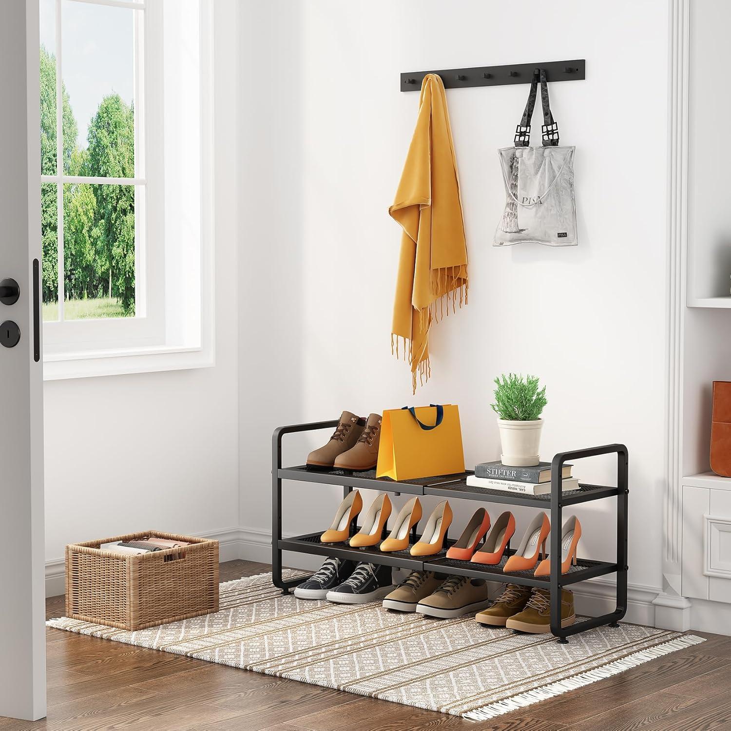 Estante para Zapatos SNTD Negro Ajustable 2 Niveles Expandible