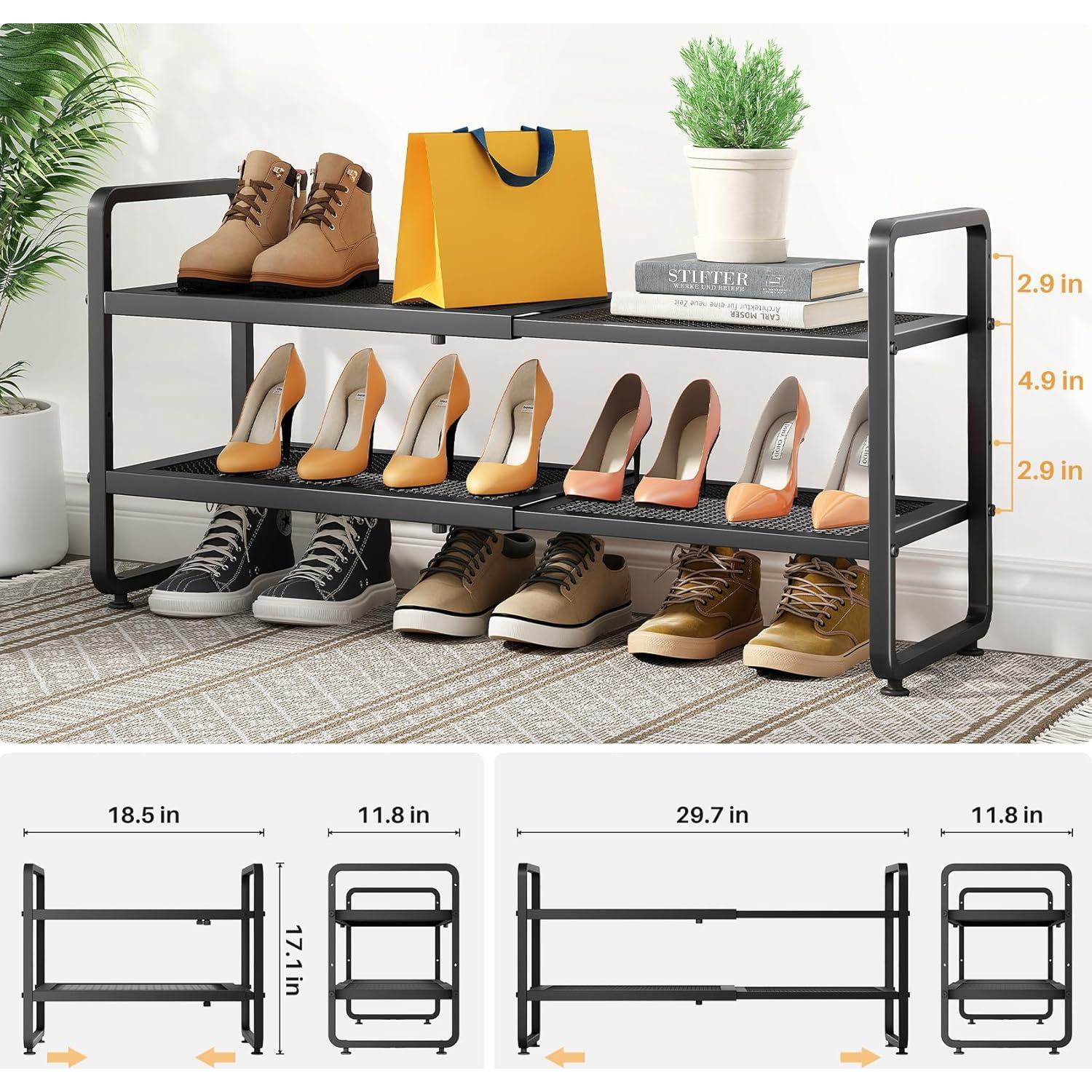 Estante para Zapatos SNTD Negro Ajustable 2 Niveles Expandible