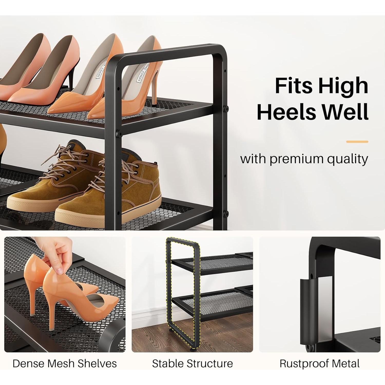 Estante para Zapatos SNTD Negro Ajustable 2 Niveles Expandible