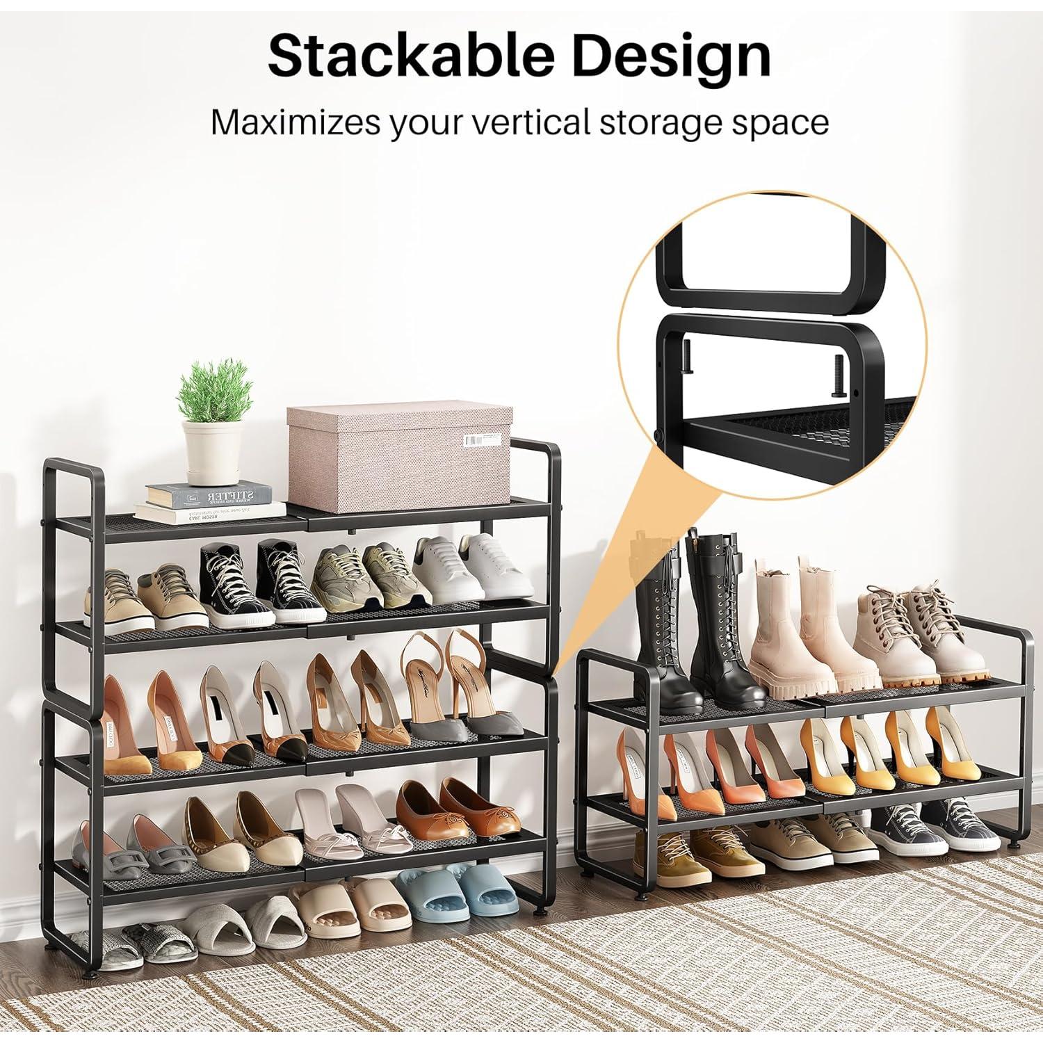 Estante para Zapatos SNTD Negro Ajustable 2 Niveles Expandible