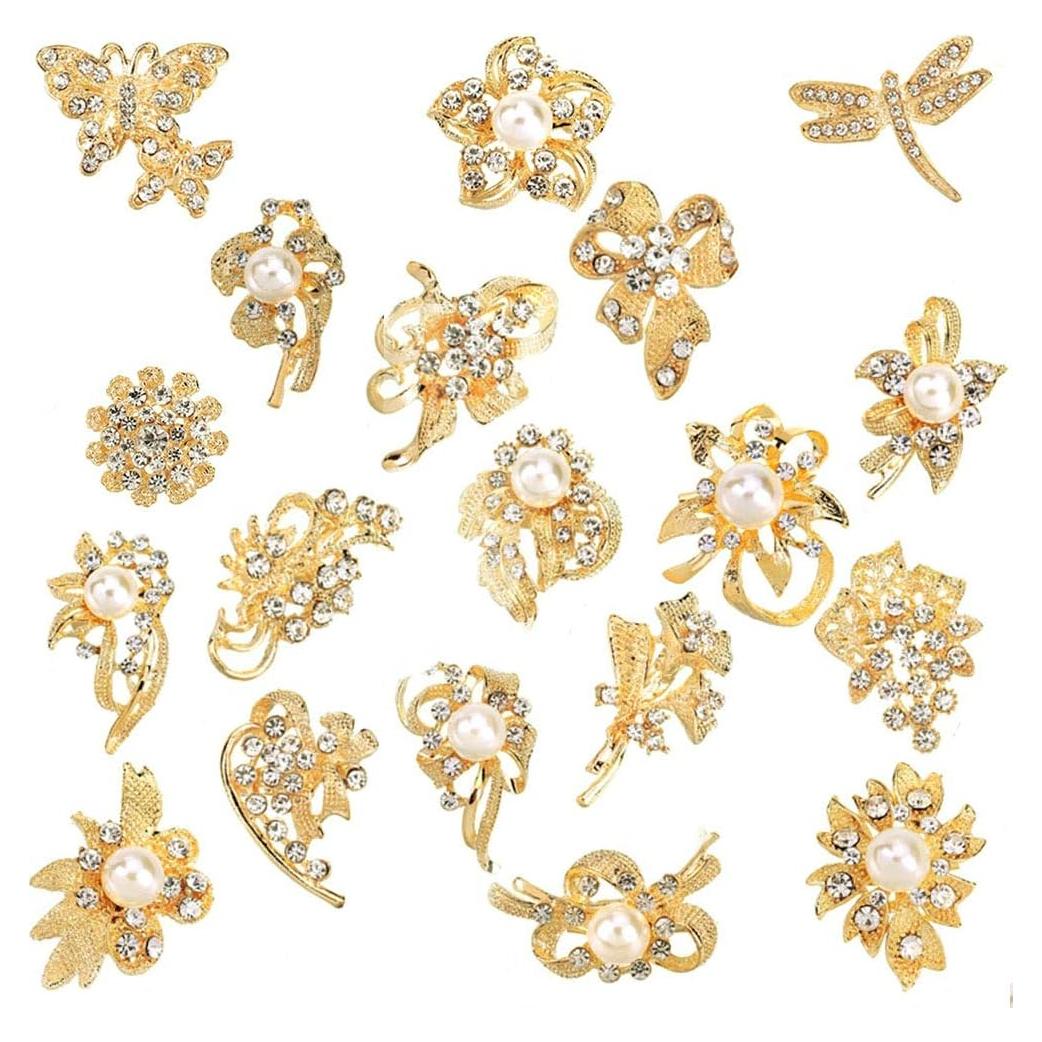 Ezing Lote 24 Broches de Cristal Brillante para Ramo de Boda