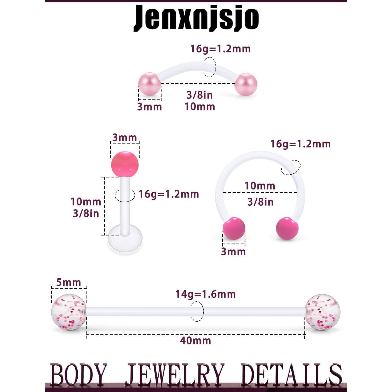 Anillos de Septum y Labios Jenxnjsjo Bioflex Rosa 16g