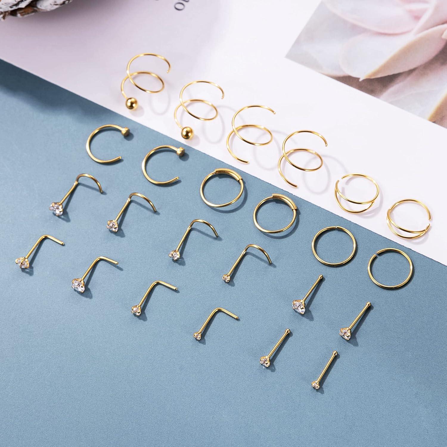 Set de 24 Anillos de Nariz Vegolita 22G Acero Inoxidable