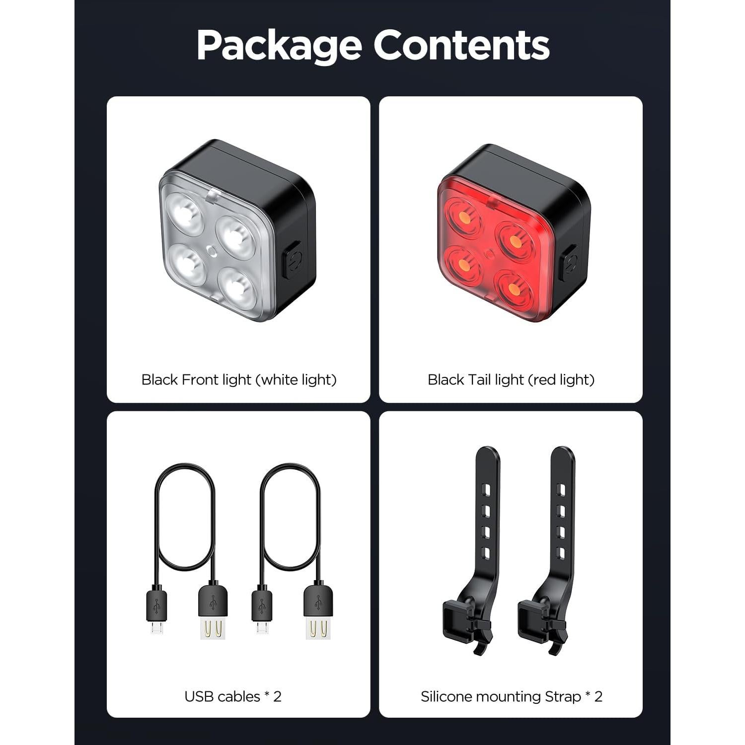 Conjunto de luces LED recargables AKALE para bicicleta IPX4