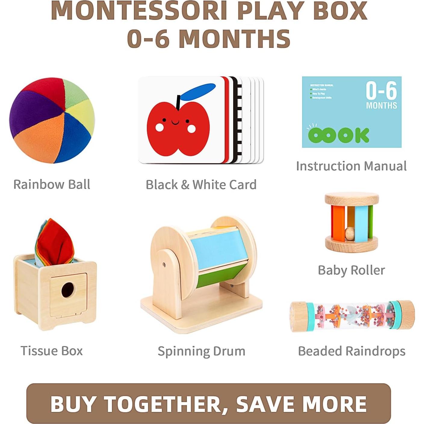 Juguetes Montessori TOOKYLAND Set Educativo 6 en 1 Bebés 0-6 Meses