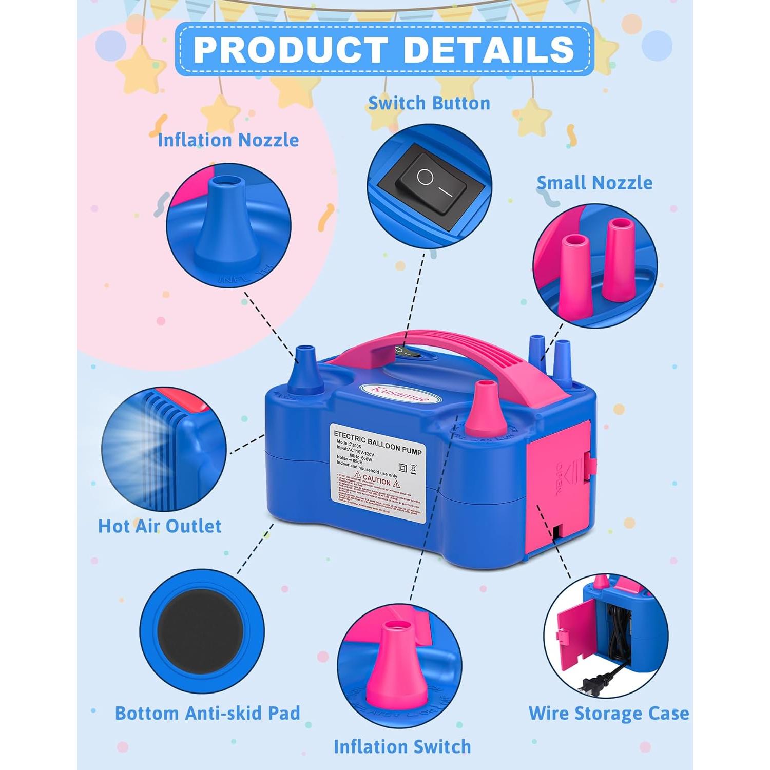 Bomba de aire eléctrica para globos Kusamue 110V azul