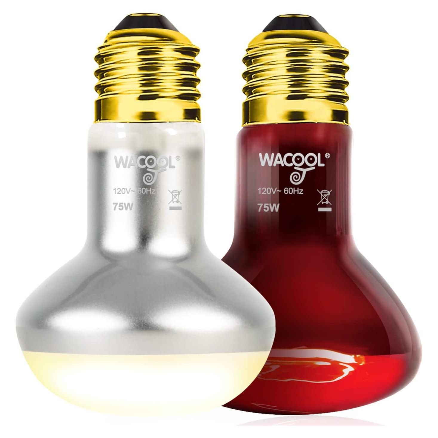 Lámpara de Calor UVA WACOOL 75W 2 Pack para Reptiles