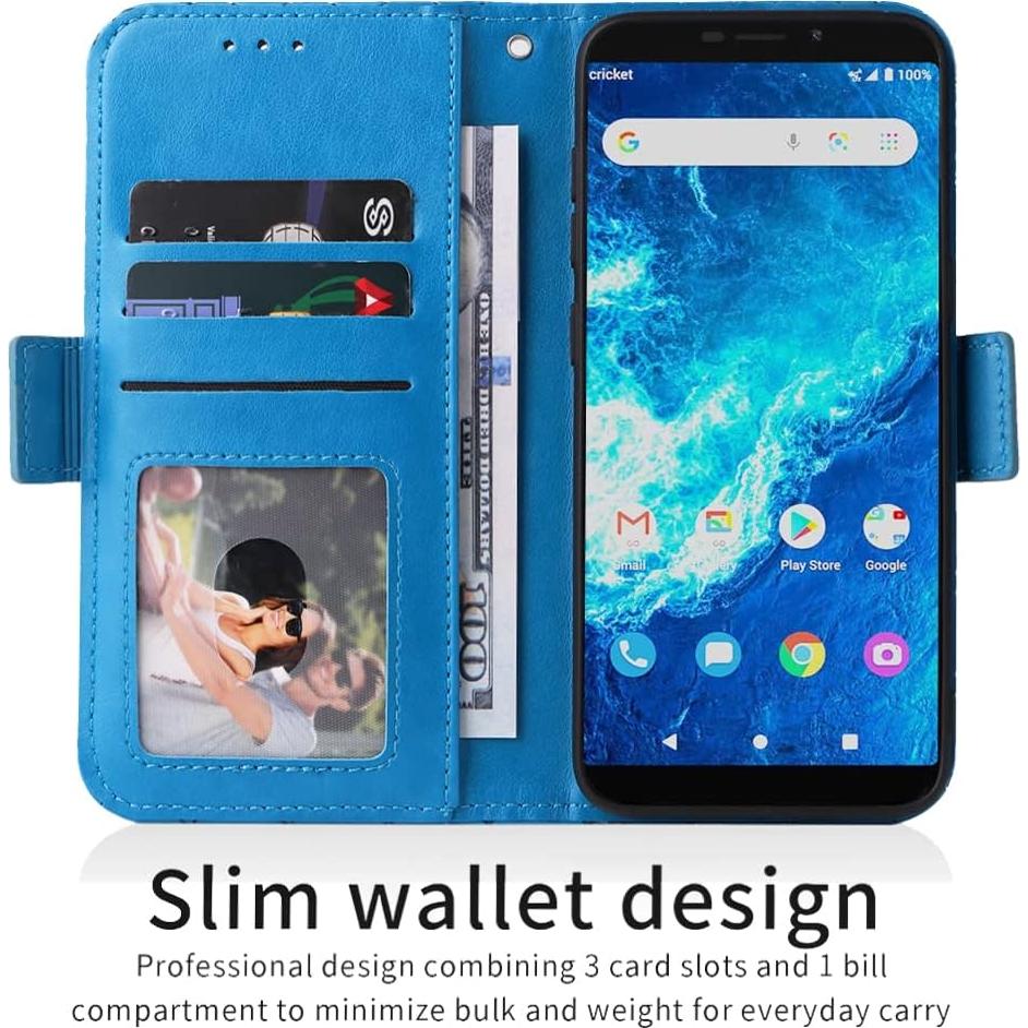 Funda Cartera ELISORLI Flip Azul para Cricket Icon 2 y AT&T