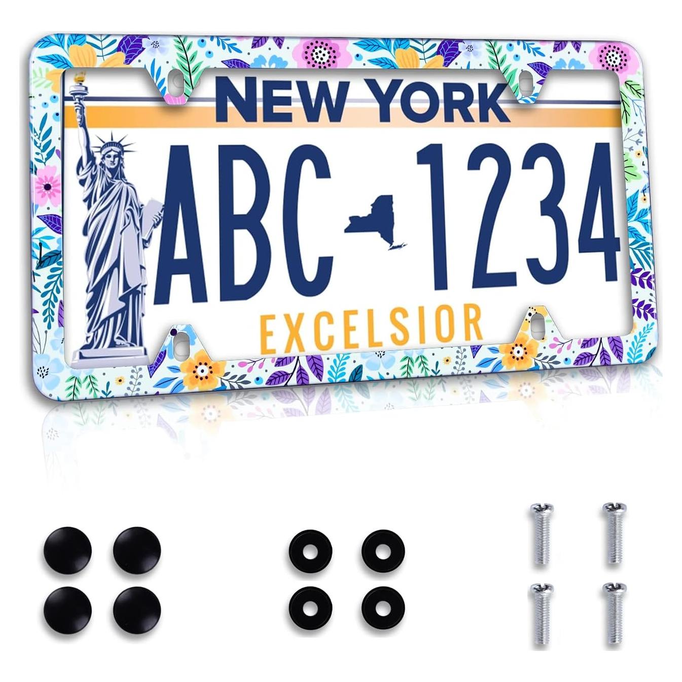 Marco de Placa de Licencia NINANMY Acero Inoxidable Flores Coloridas