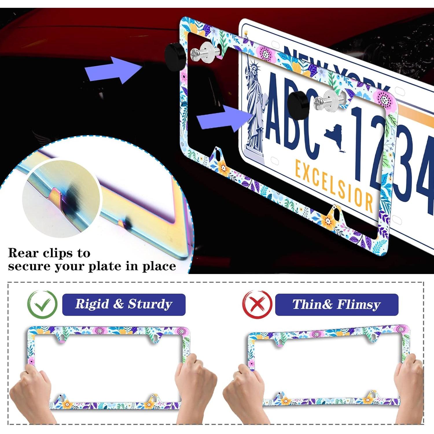 Marco de Placa de Licencia NINANMY Acero Inoxidable Flores Coloridas