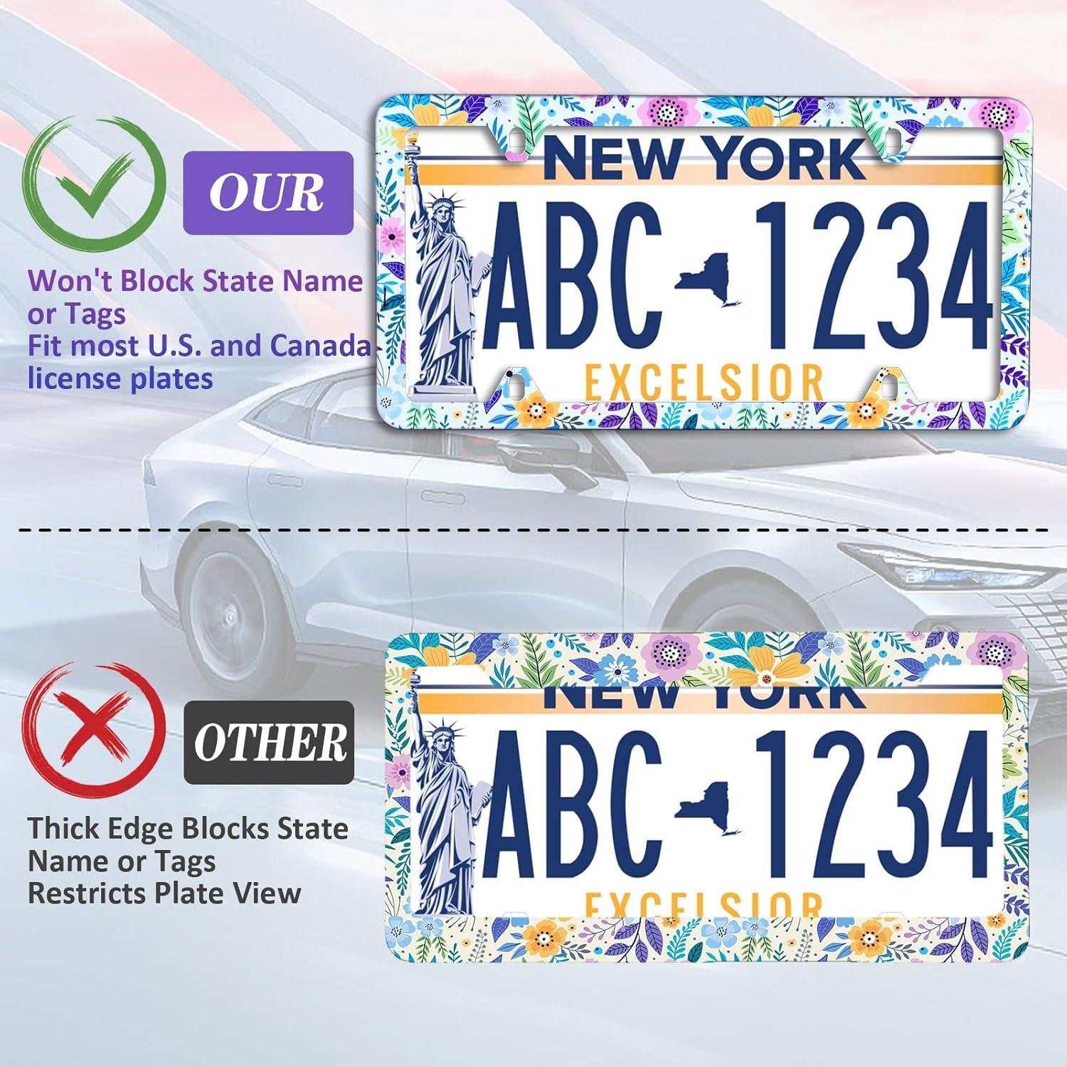 Marco de Placa de Licencia NINANMY Acero Inoxidable Flores Coloridas