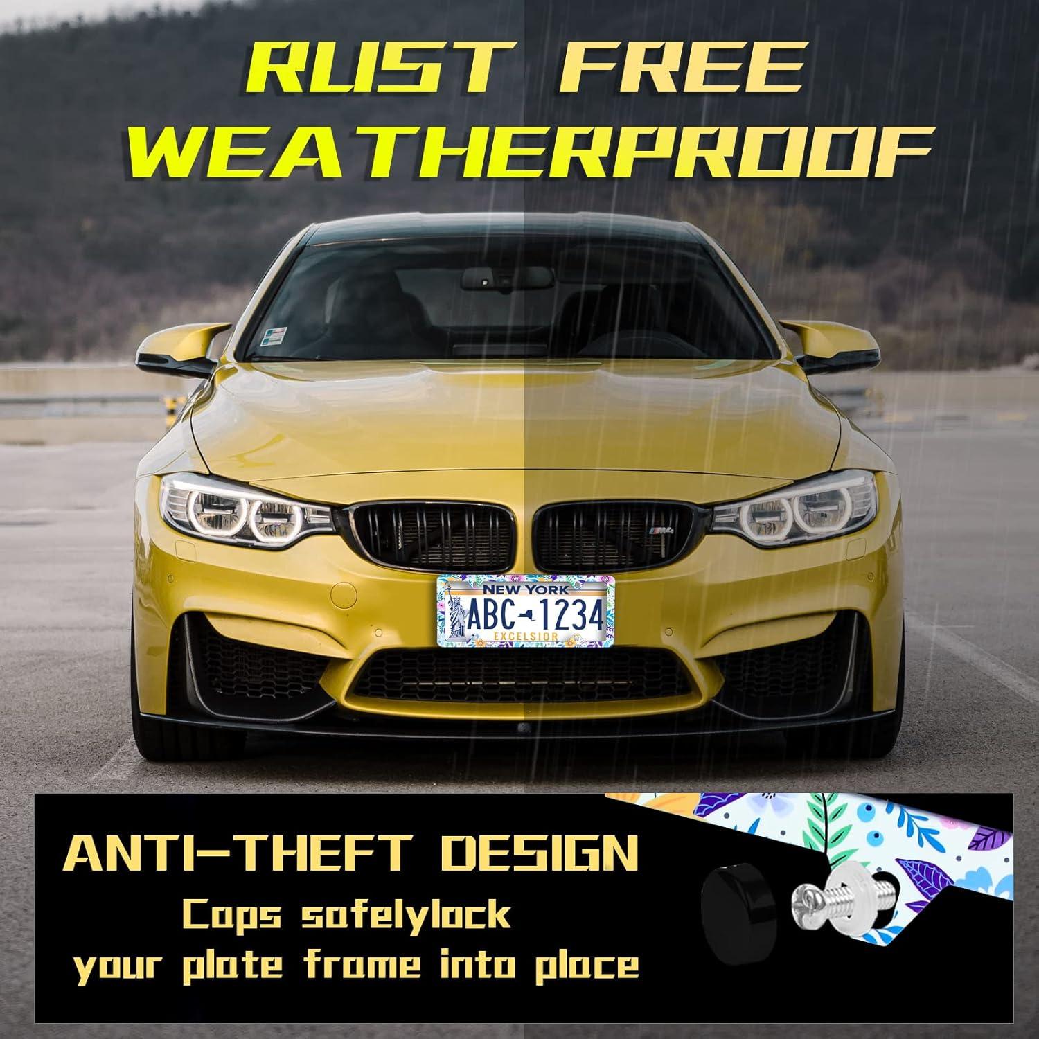 Marco de Placa de Licencia NINANMY Acero Inoxidable Flores Coloridas