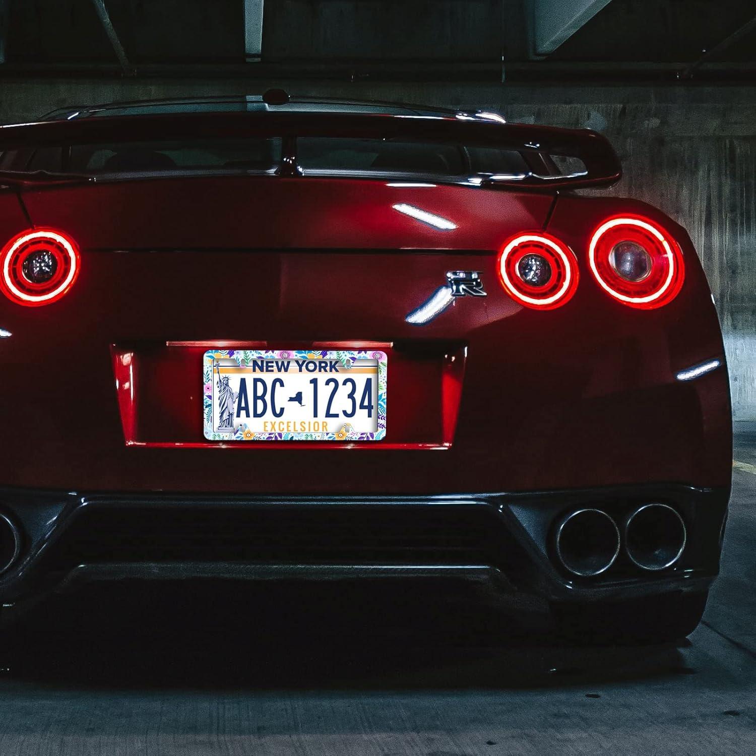 Marco de Placa de Licencia NINANMY Acero Inoxidable Flores Coloridas