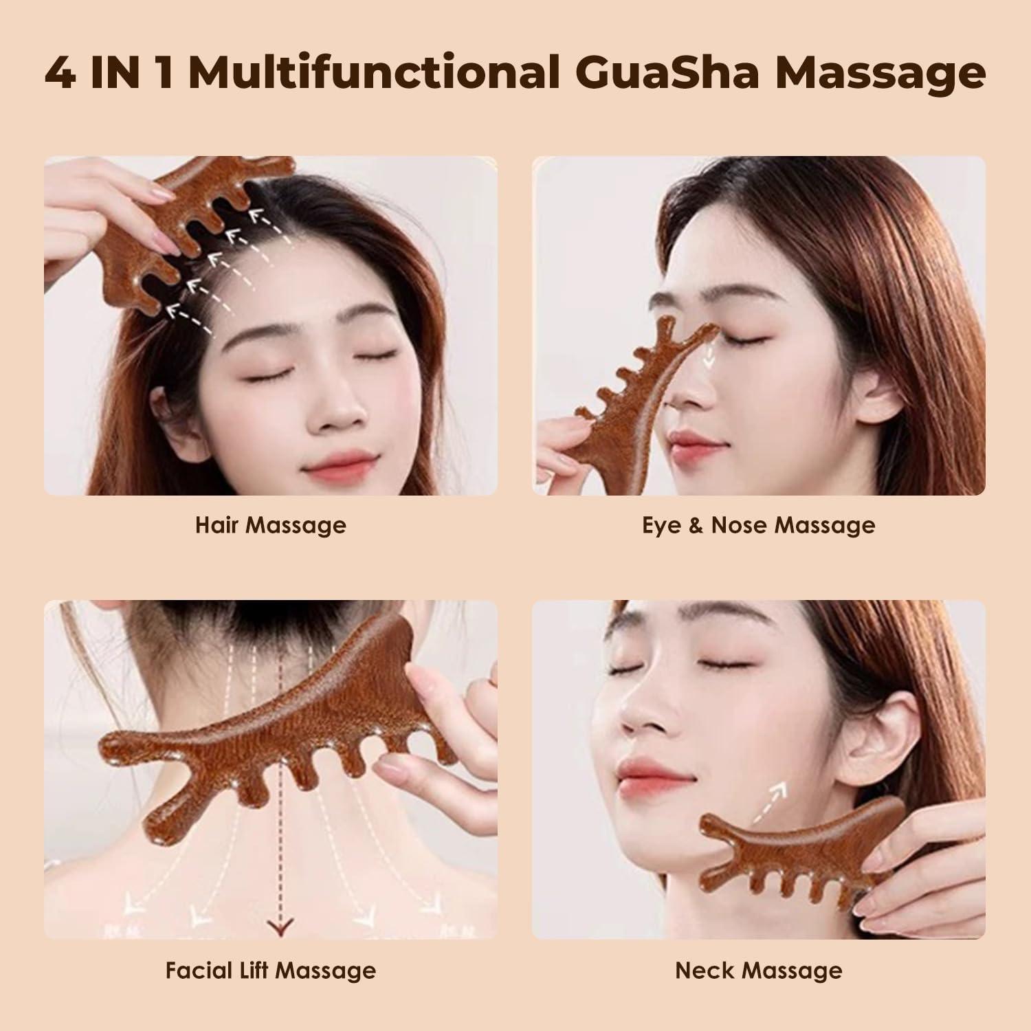 Masajeador Gua Sha 4 en 1 BORNBYME para Cara y Cabello
