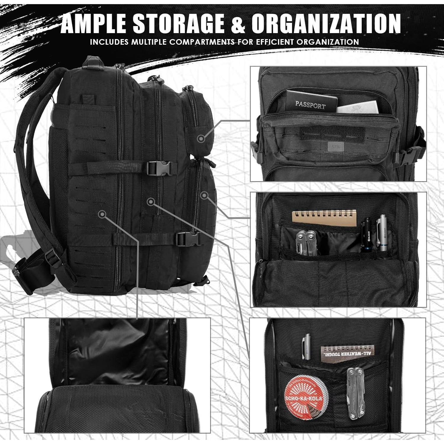 Mochila Táctica Militar 35L Resistente al Agua Negro