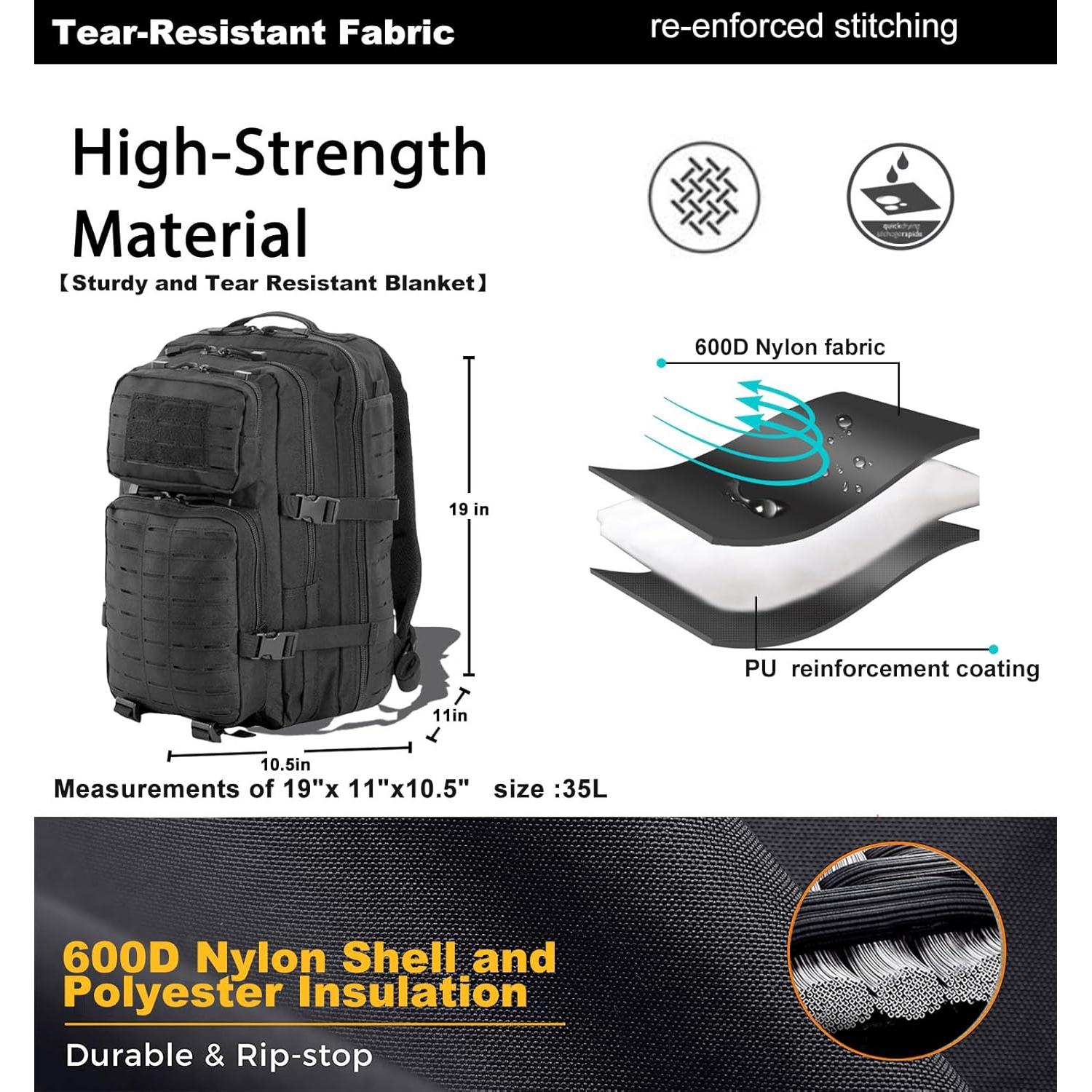 Mochila Táctica Militar 35L Resistente al Agua Negro