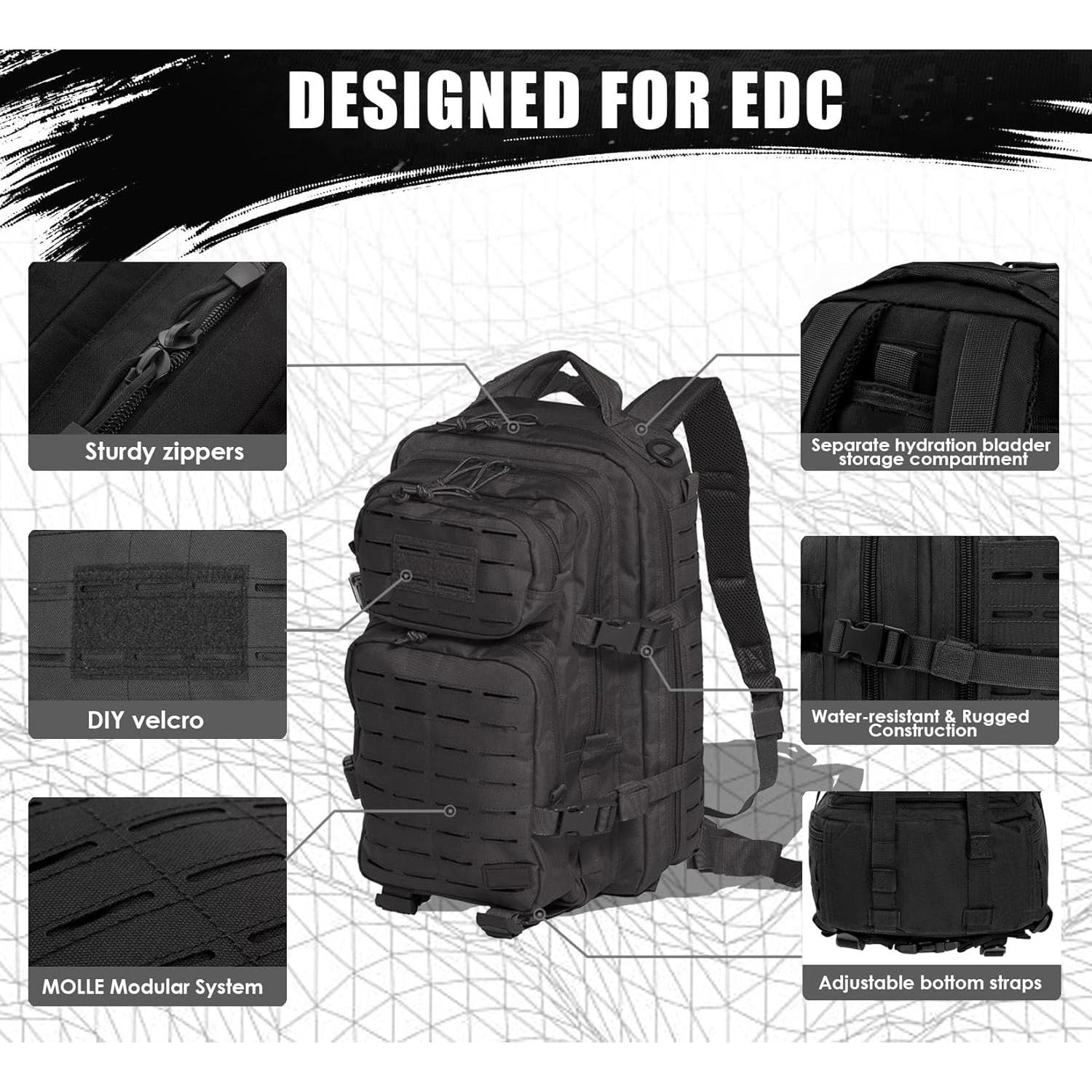 Mochila Táctica Militar 35L Resistente al Agua Negro