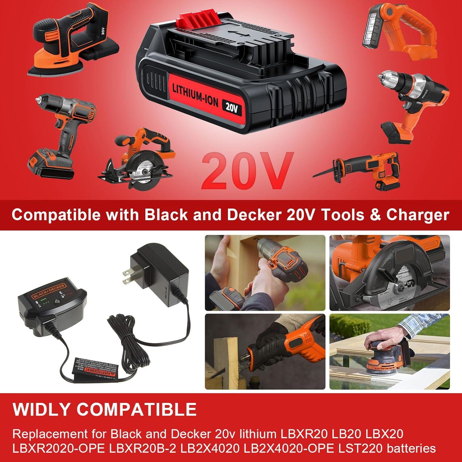 2 Baterías de Litio 20V 4.0Ah Reemplazo Black & Decker LBXR20