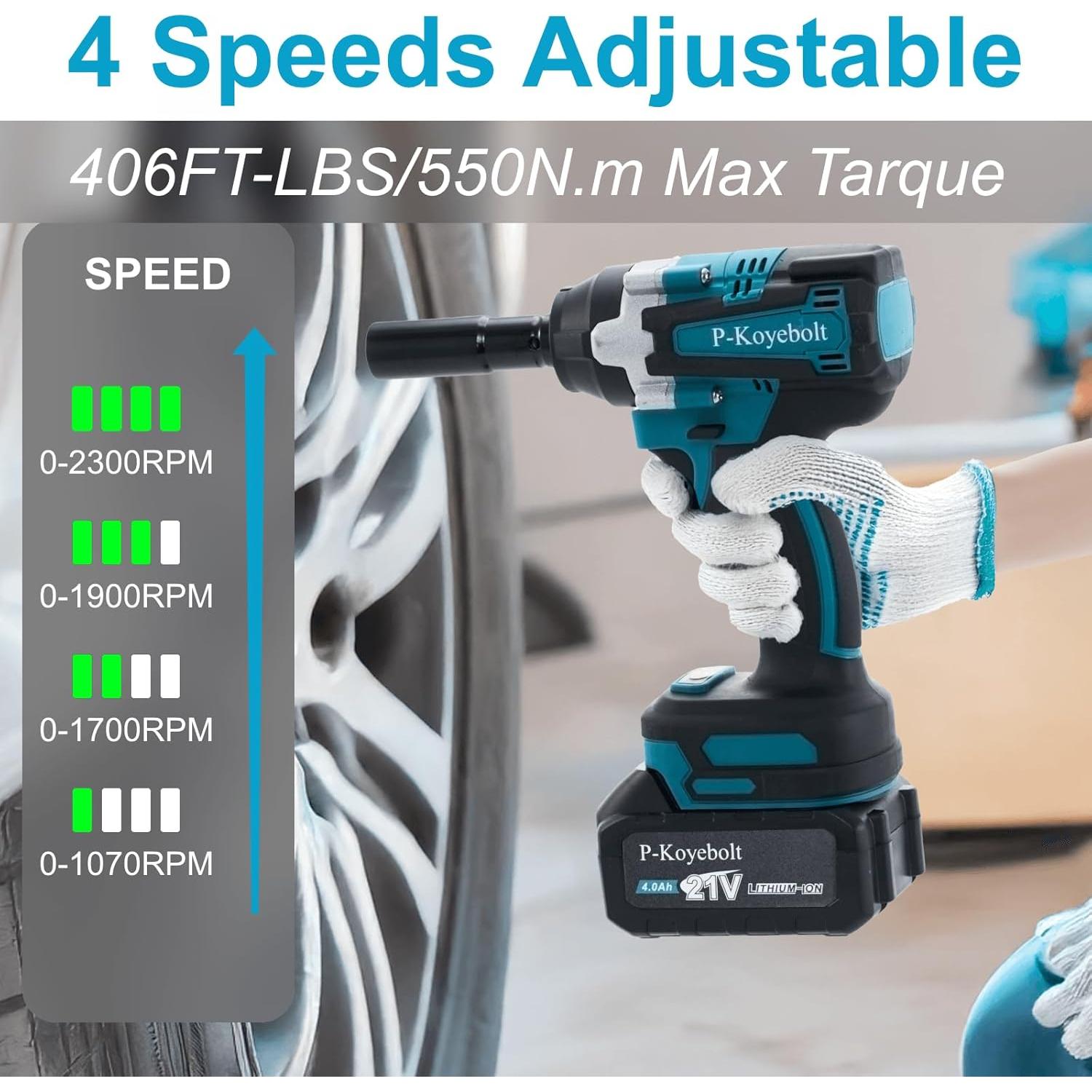 Llave de Impacto Inalámbrica P-Koyebolt 21V 550N.m 4 Modos