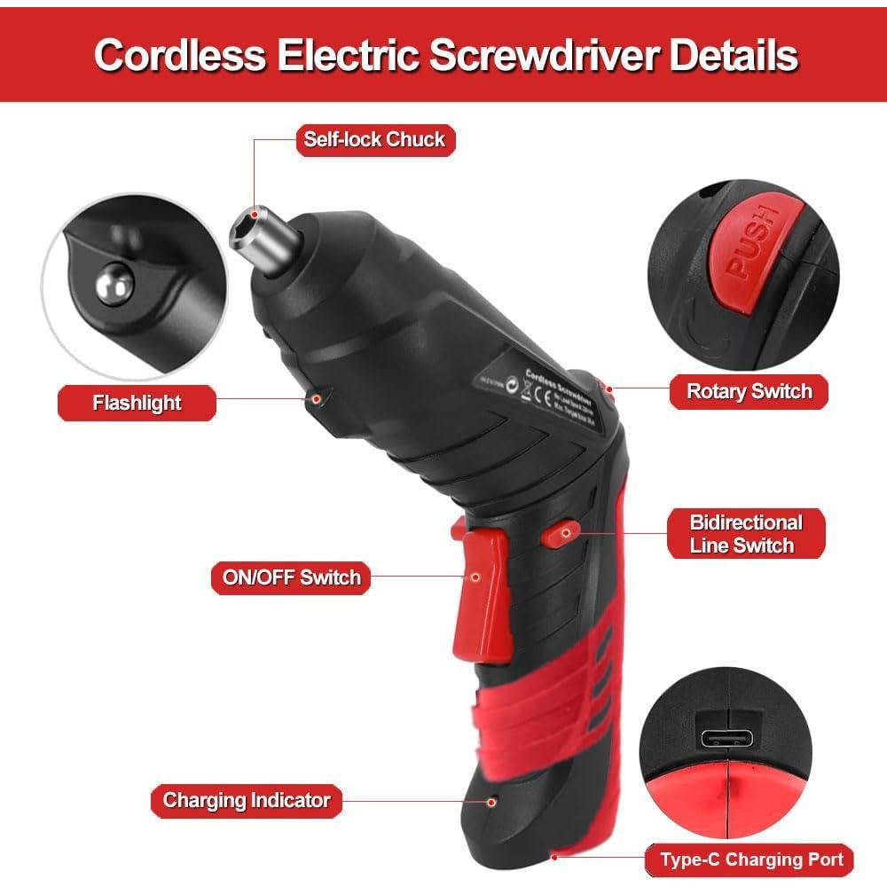 Destornillador Eléctrico Inalámbrico AFNZTME 3.6V 46 Piezas