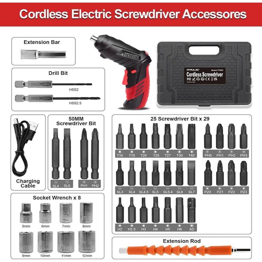 Destornillador Eléctrico Inalámbrico AFNZTME 3.6V 46 Piezas