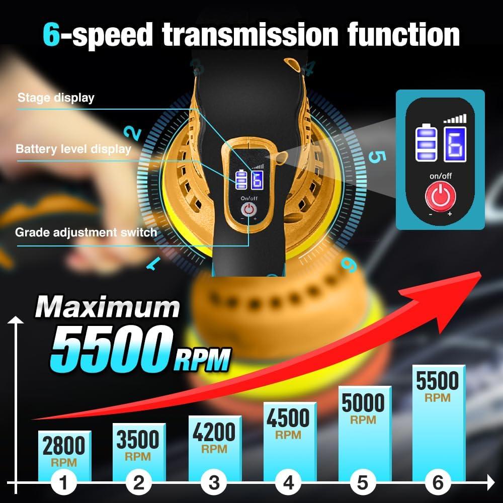 Pulidora a Batería HZPP 6" 5500RPM 2 Baterías 2.0Ah