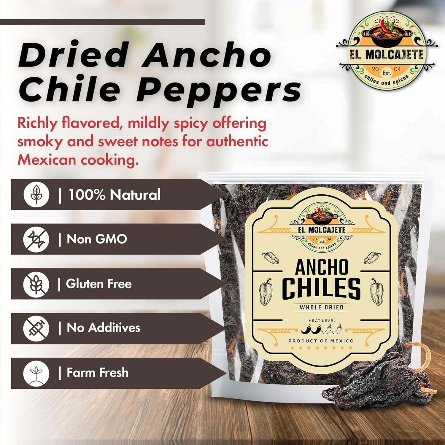 Chiles Ancho Secos 454g Todo Natural - Picante Suave y Dulce