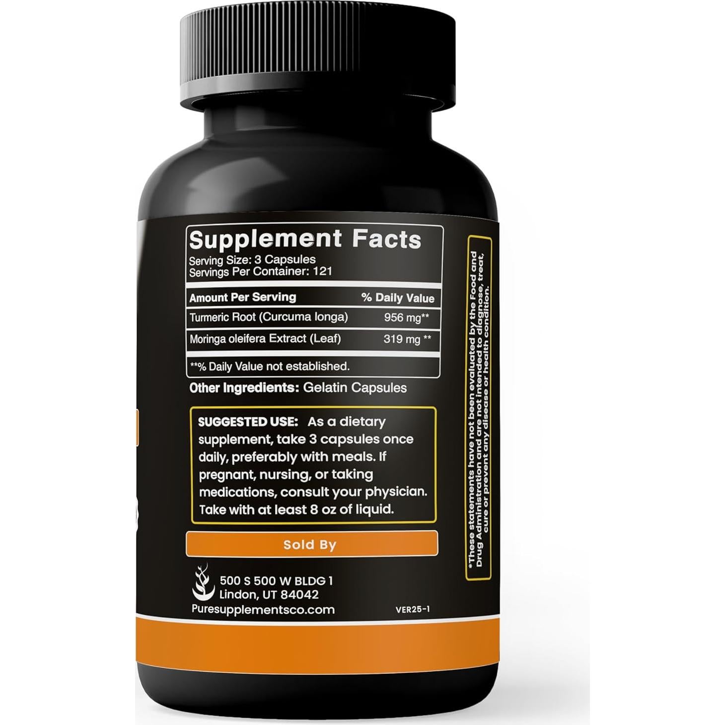 Cápsulas de Cúrcuma y Moringa 365 Unidades - Sin Aditivos