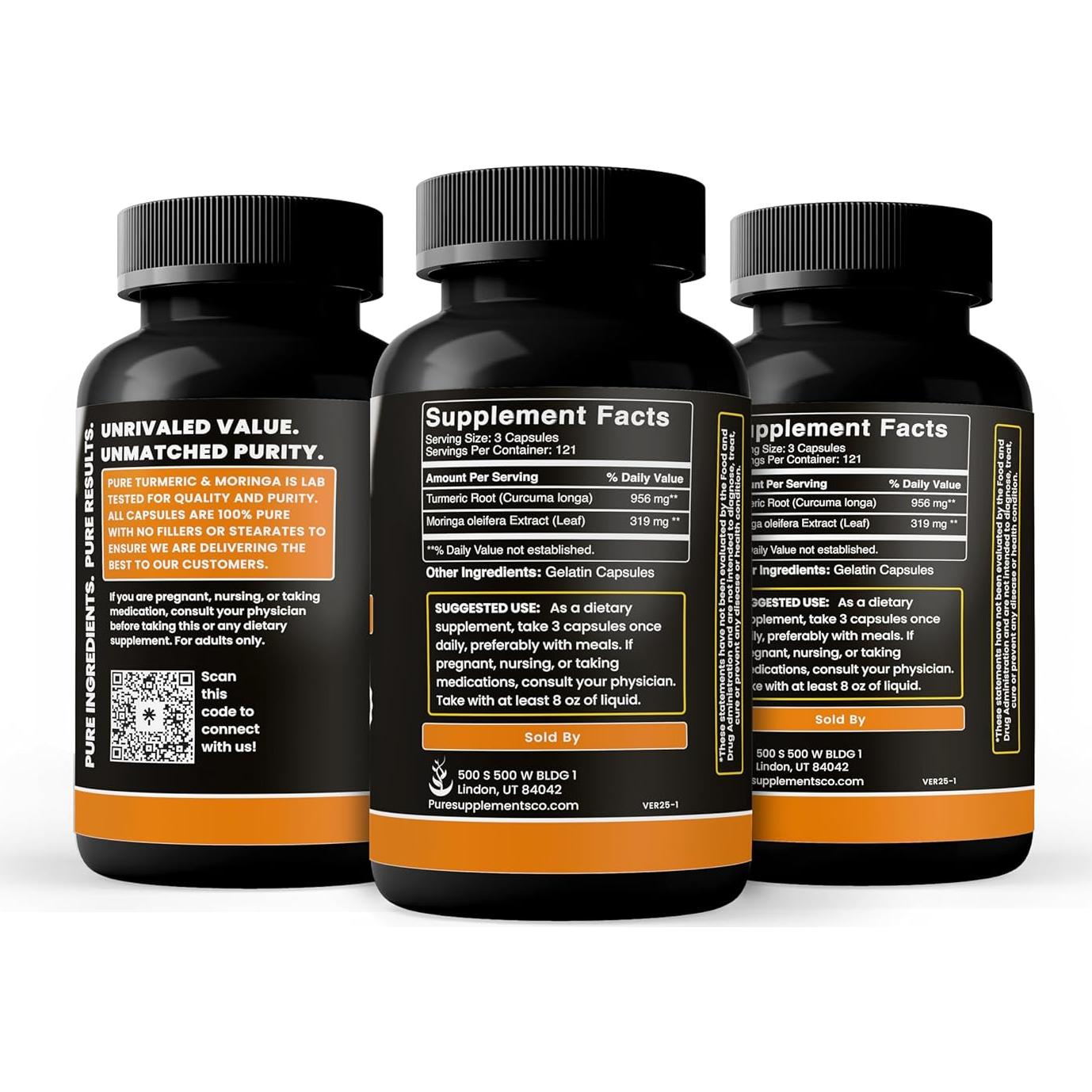 Cápsulas de Cúrcuma y Moringa 365 Unidades - Sin Aditivos