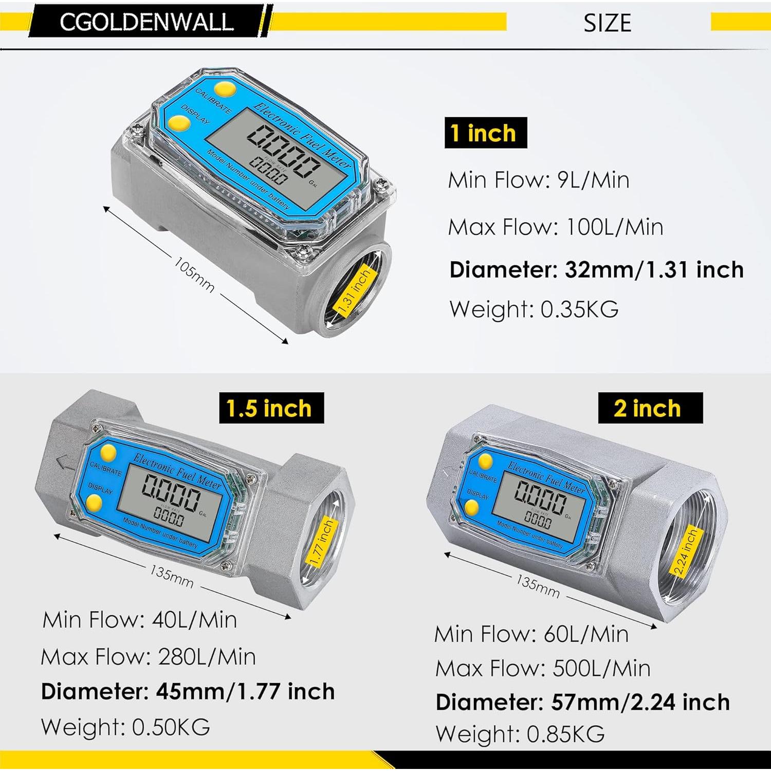 Medidor de Flujo Digital CGOLDENWALL 1" y 3/4" 2.5-26 GPM