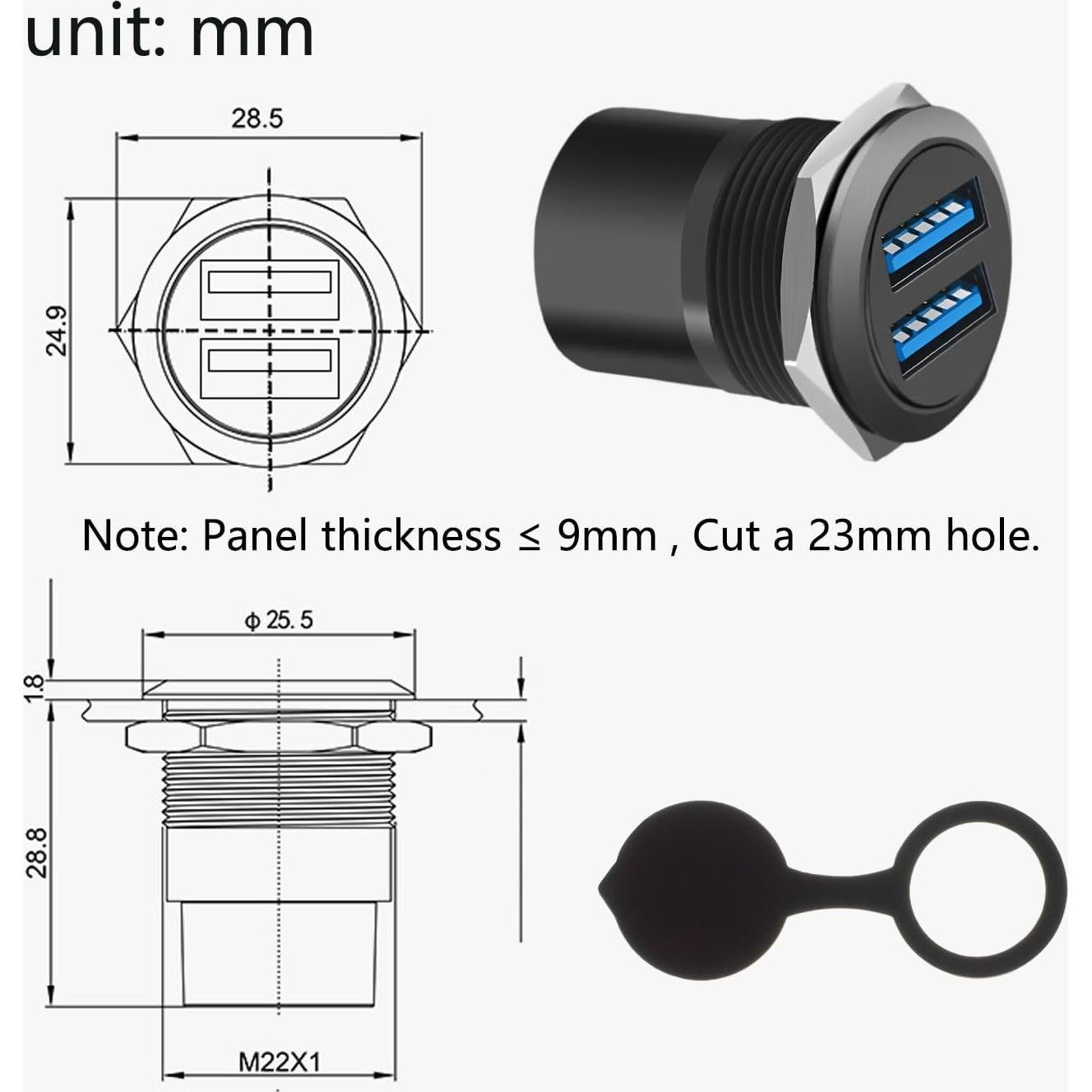 Adaptador de Montaje de Panel USB 3.0 EGOCHALLENGER Doble 5Gbps