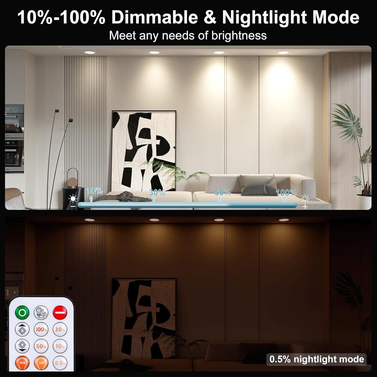 Luces empotradas LED Taptoron 5/6" RGB 13W 1050LM Paquete de 12