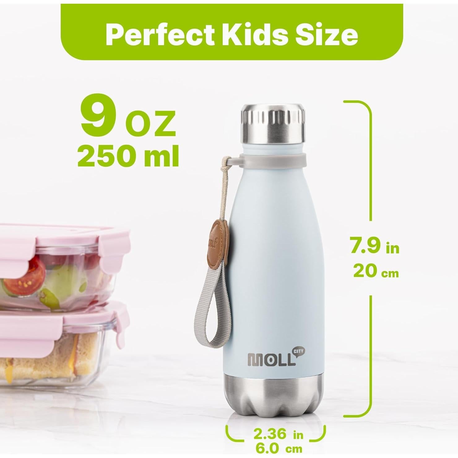 Botella de Agua Aislada Mollcity 9 oz Acero Inoxidable Azul Bebé