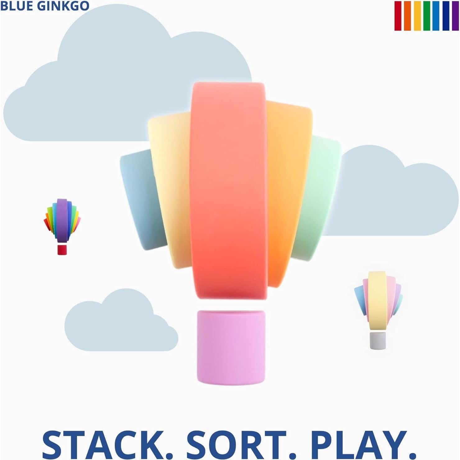 Juguete de Apilamiento Arcoíris Silicona Blue Ginkgo 6 Capas