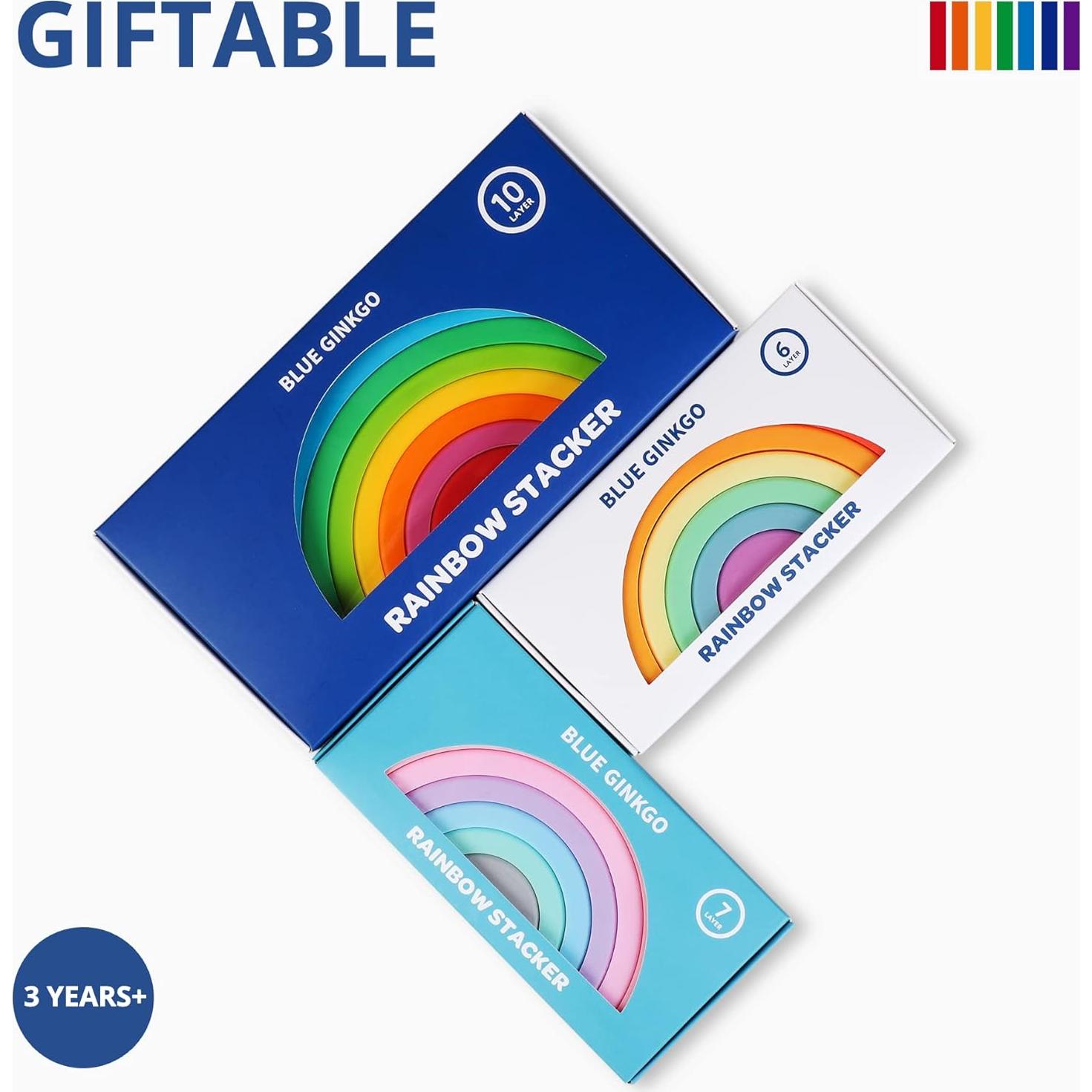 Juguete de Apilamiento Arcoíris Silicona Blue Ginkgo 6 Capas