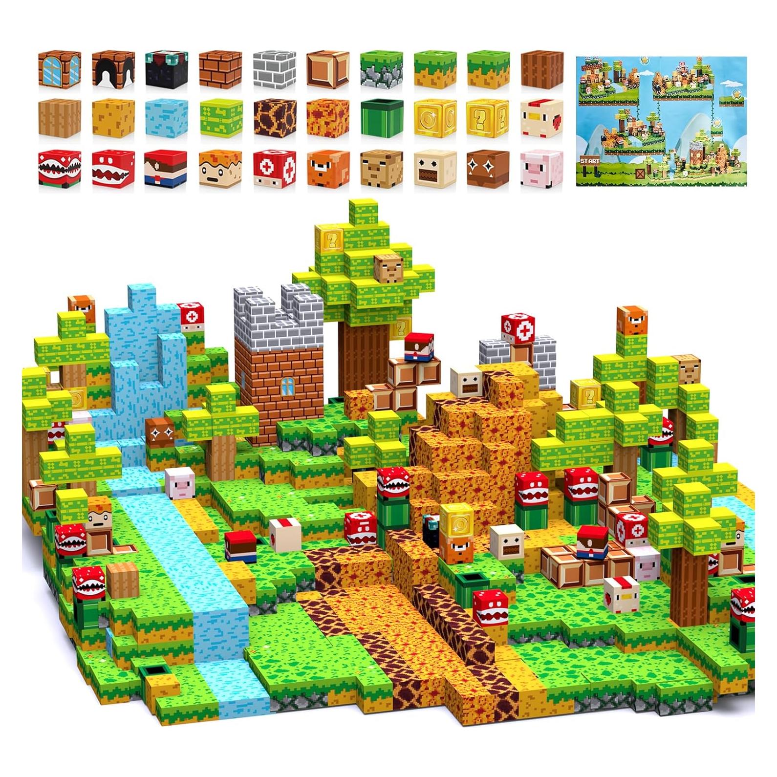 Magnetic Blocks 140PCS Building Cubes for Boys Girls 3+, Build Mine Magnet Adventure World with STEM Construction Toys, Sensory Gift for Kids 3 4 5 6 7 8 Birthday