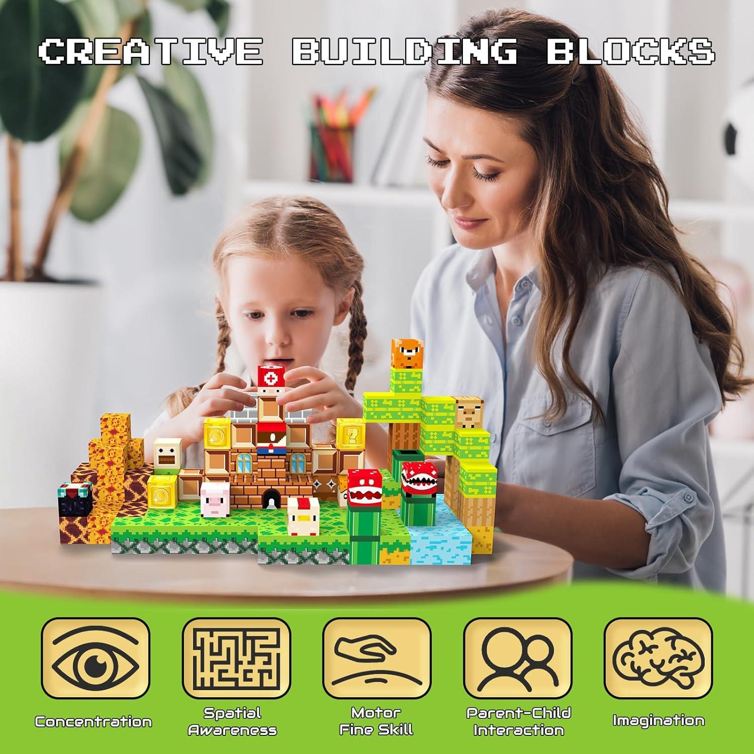 Magnetic Blocks 140PCS Building Cubes for Boys Girls 3+, Build Mine Magnet Adventure World with STEM Construction Toys, Sensory Gift for Kids 3 4 5 6 7 8 Birthday