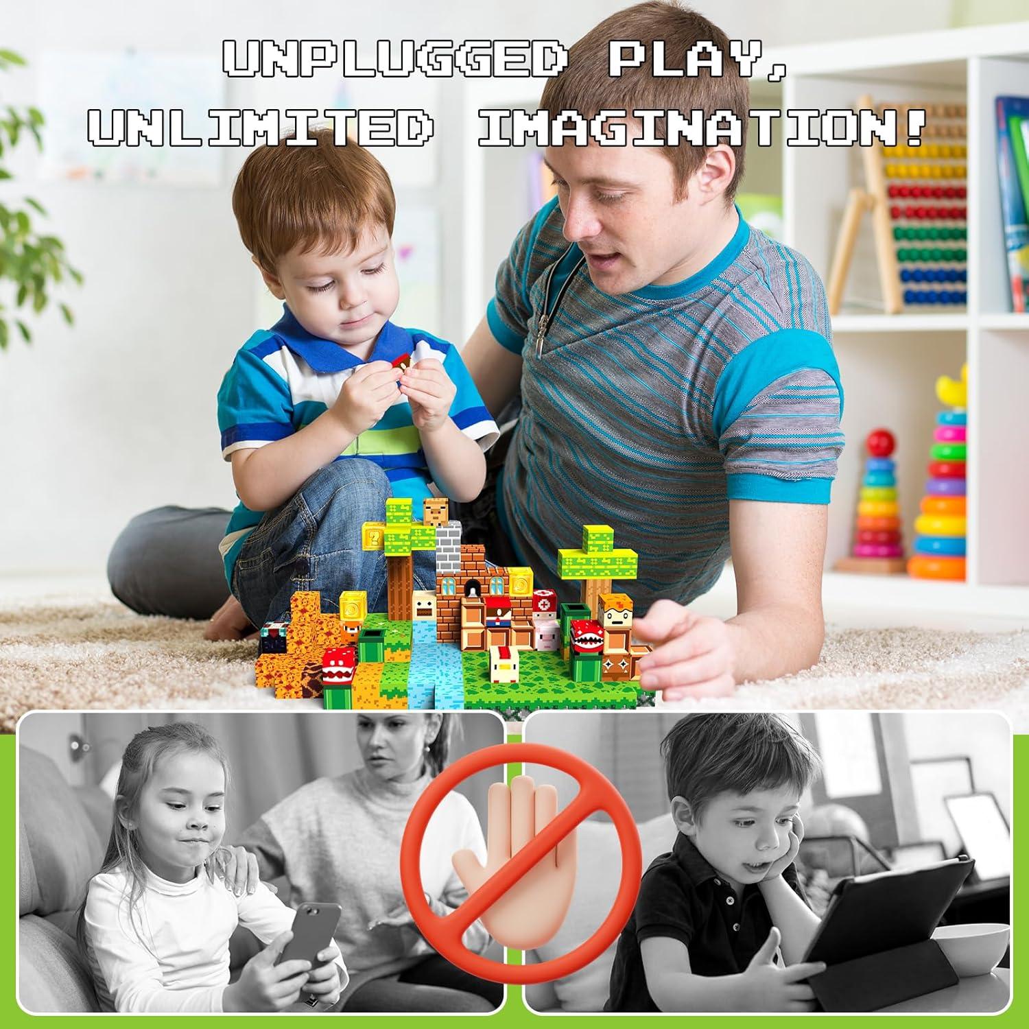 Magnetic Blocks 140PCS Building Cubes for Boys Girls 3+, Build Mine Magnet Adventure World with STEM Construction Toys, Sensory Gift for Kids 3 4 5 6 7 8 Birthday