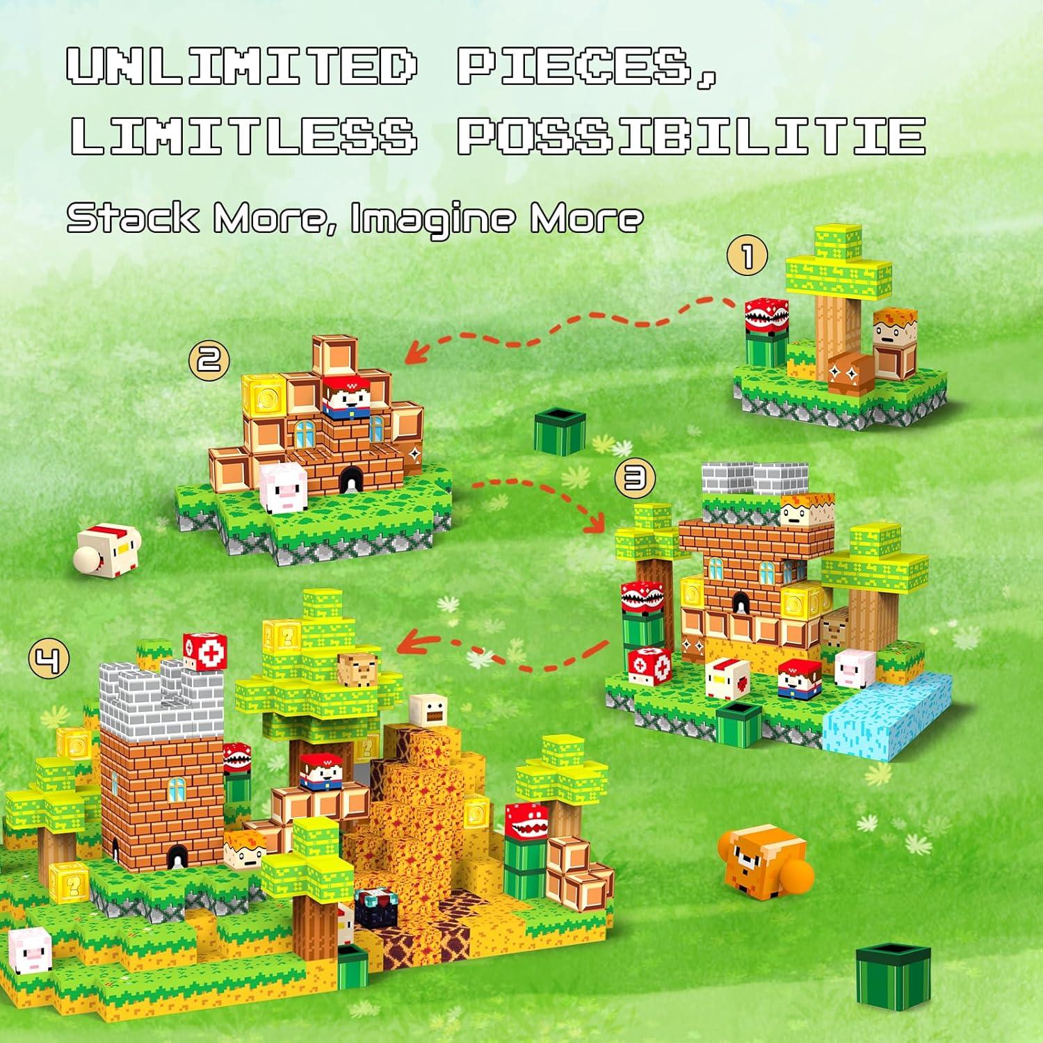 Magnetic Blocks 140PCS Building Cubes for Boys Girls 3+, Build Mine Magnet Adventure World with STEM Construction Toys, Sensory Gift for Kids 3 4 5 6 7 8 Birthday