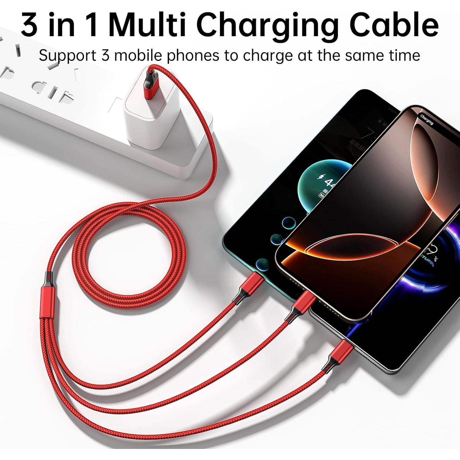 Cable de Carga Múltiple 3 en 1 Souina 1.2m Rojo y Negro