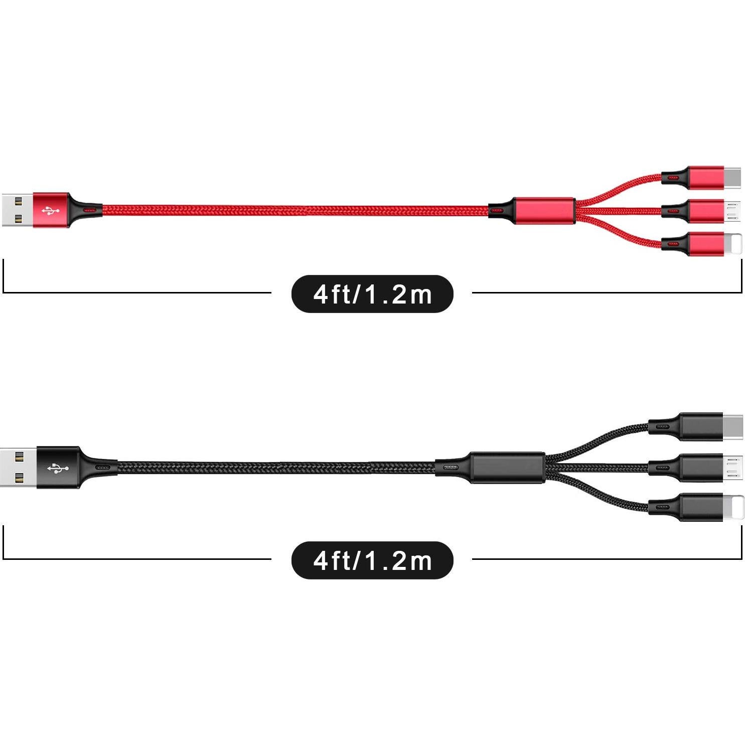 Cable de Carga Múltiple 3 en 1 Souina 1.2m Rojo y Negro