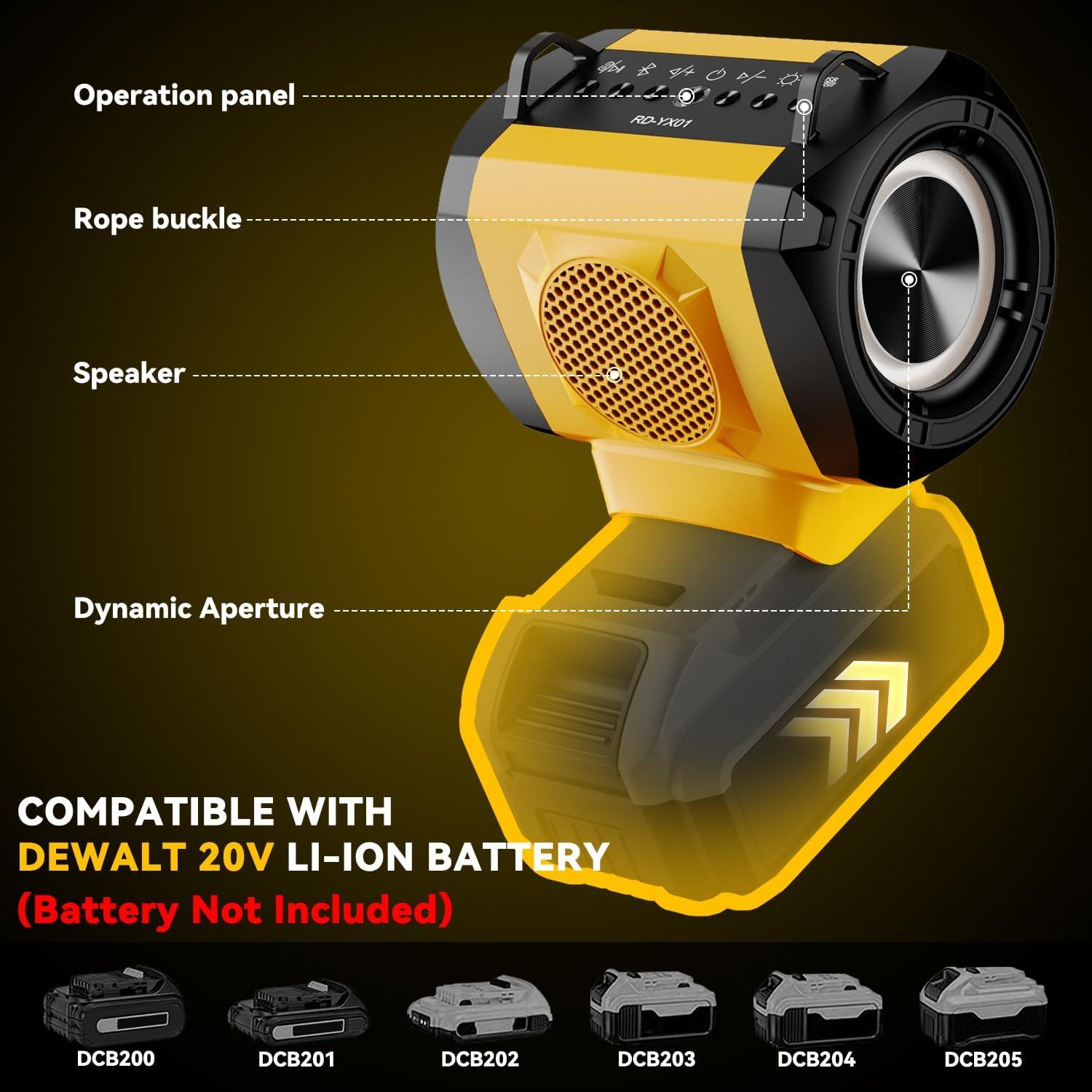 Altavoz Bluetooth Dewalt 20W con USB-C y luces LED