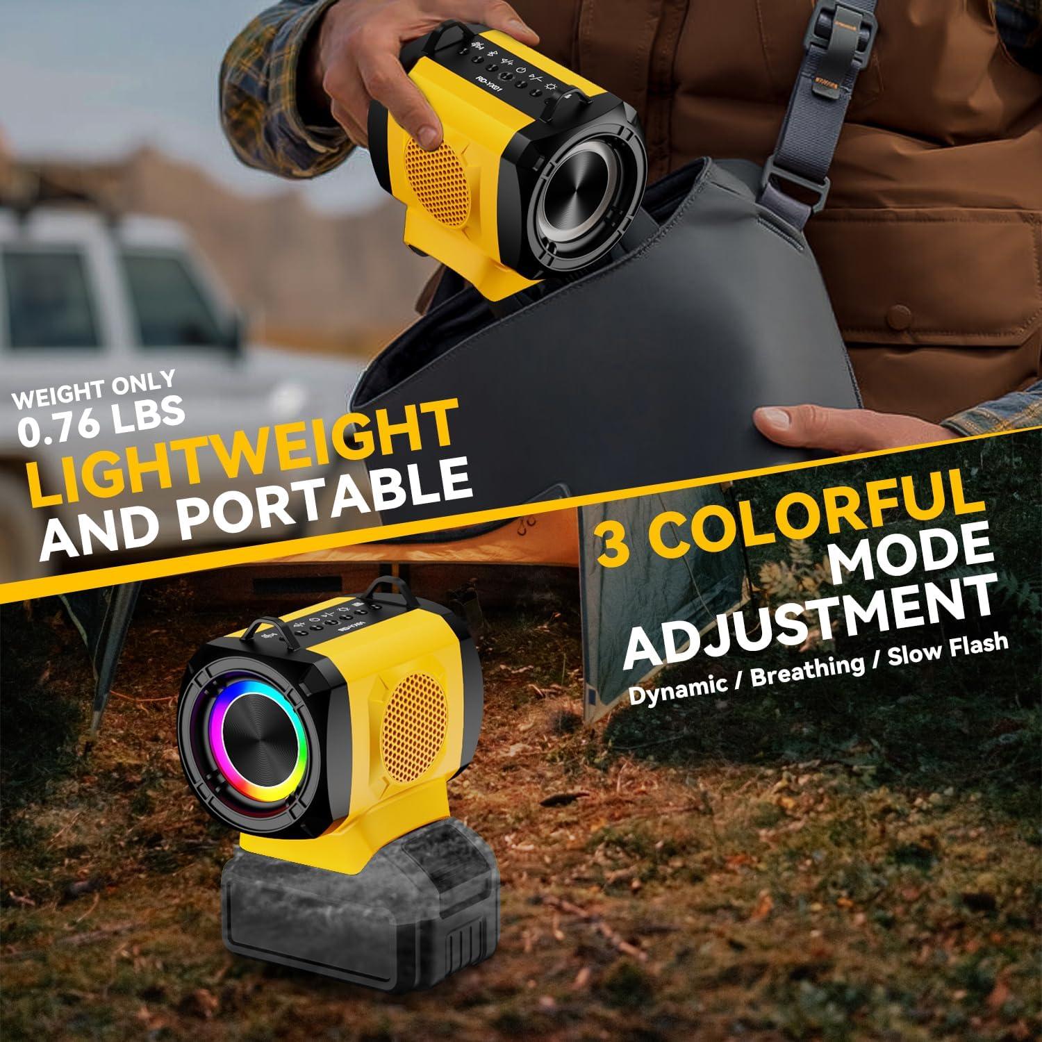 Altavoz Bluetooth Dewalt 20W con USB-C y luces LED