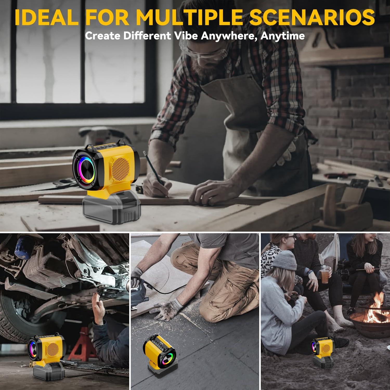 Altavoz Bluetooth Dewalt 20W con USB-C y luces LED