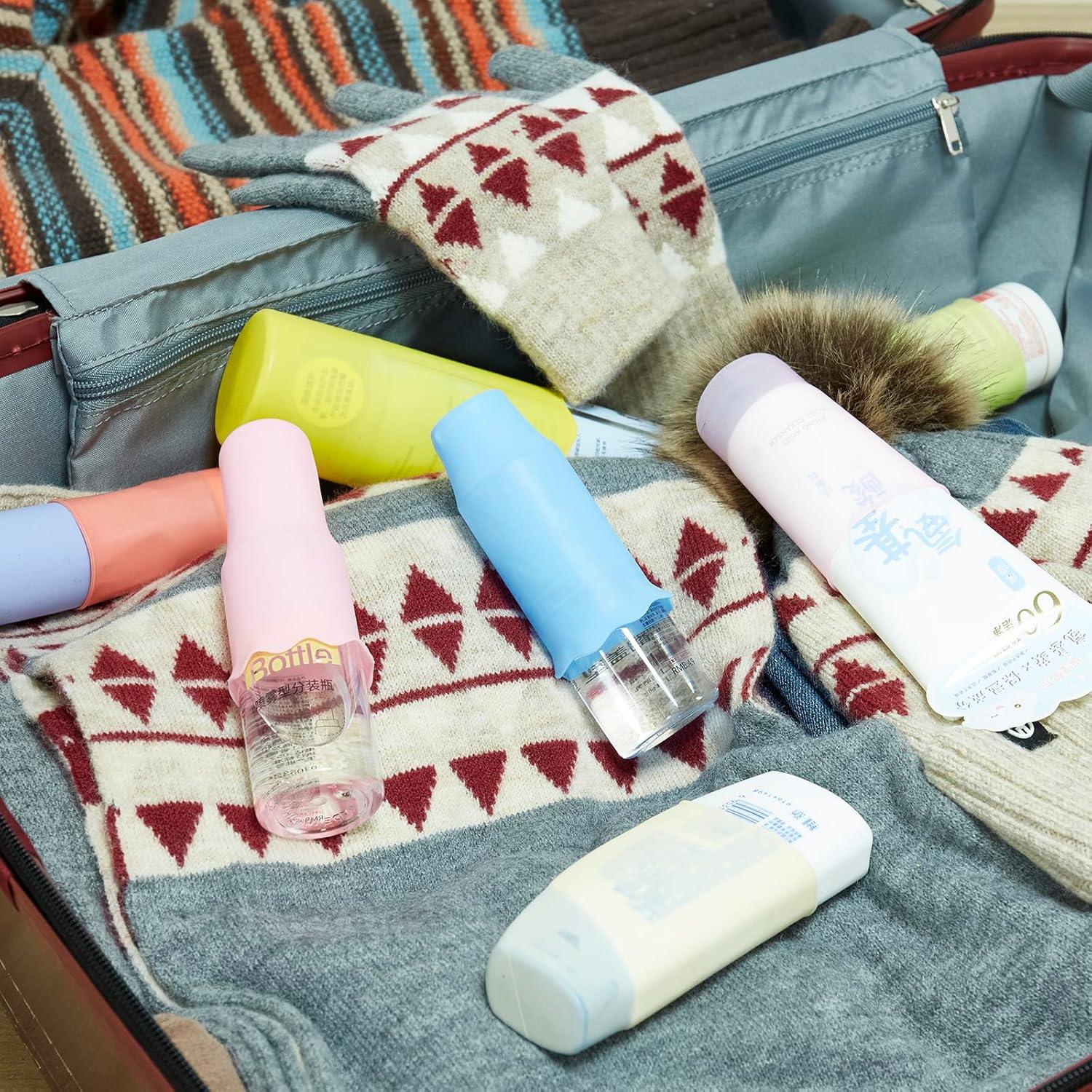 Cubiertas de Botellas de Silicona 8 Piezas para Viaje - Loción, Champú, Protector Solar