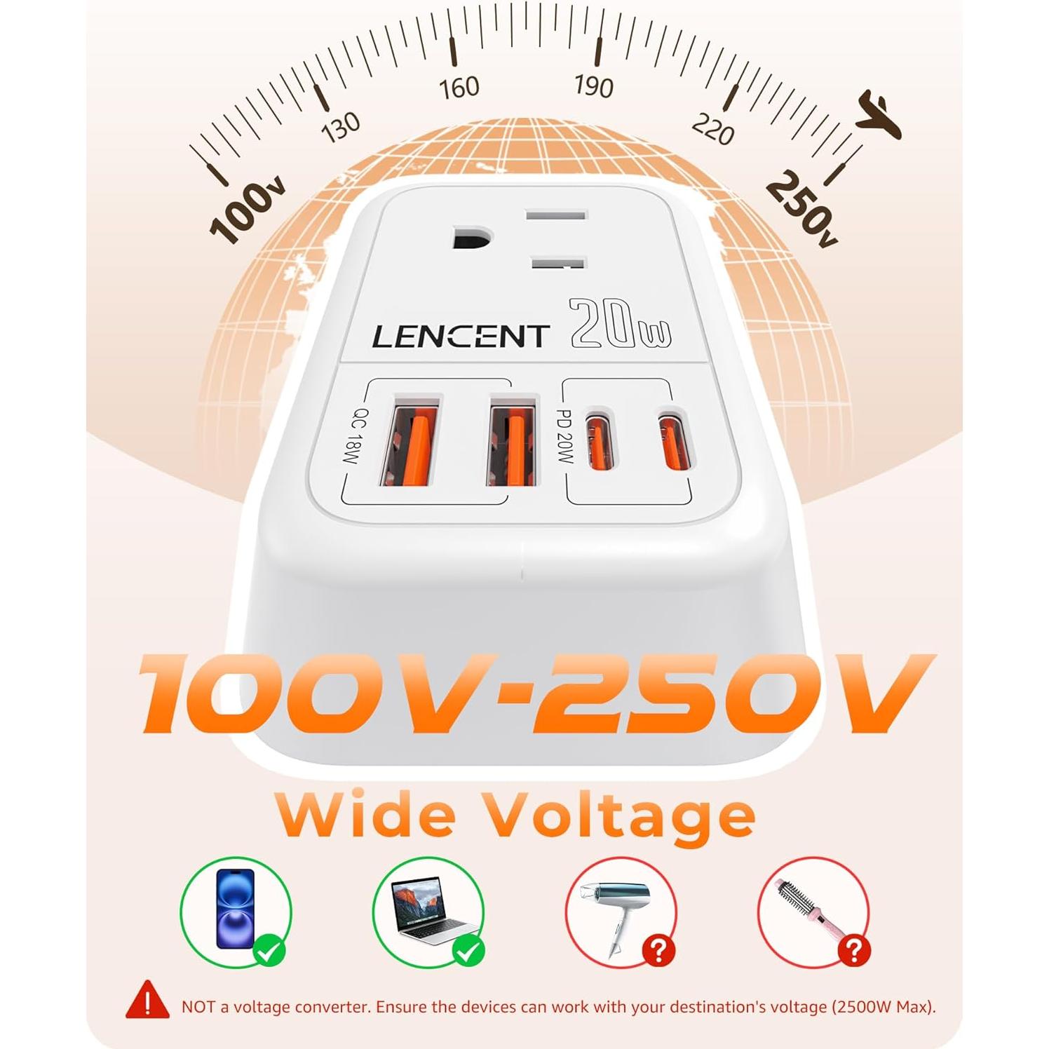 Adaptador de enchufe de viaje LENCENT 20W PD tipo G Reino Unido