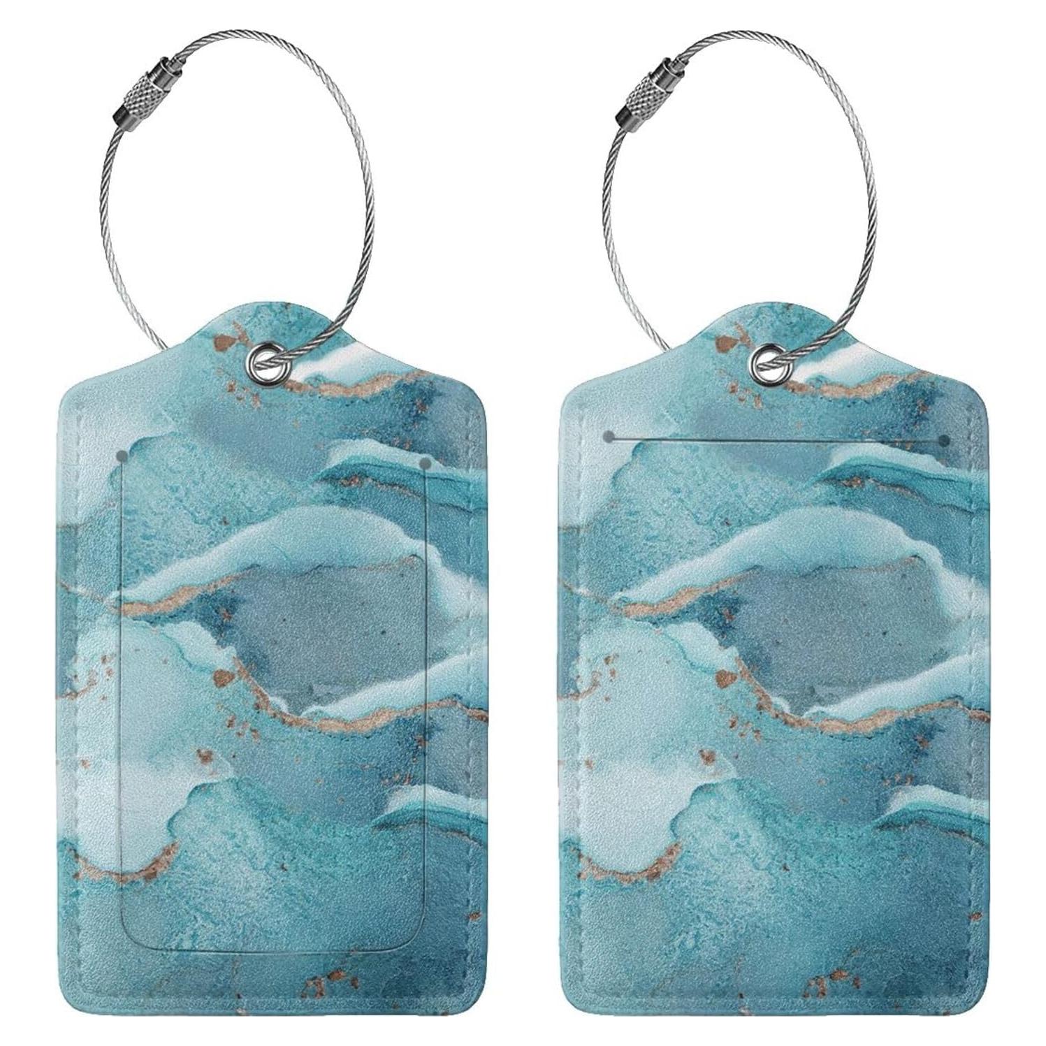 Etiquetas de Equipaje de Cuero ZHAZHANIU - 2 Piezas Mármol Azul
