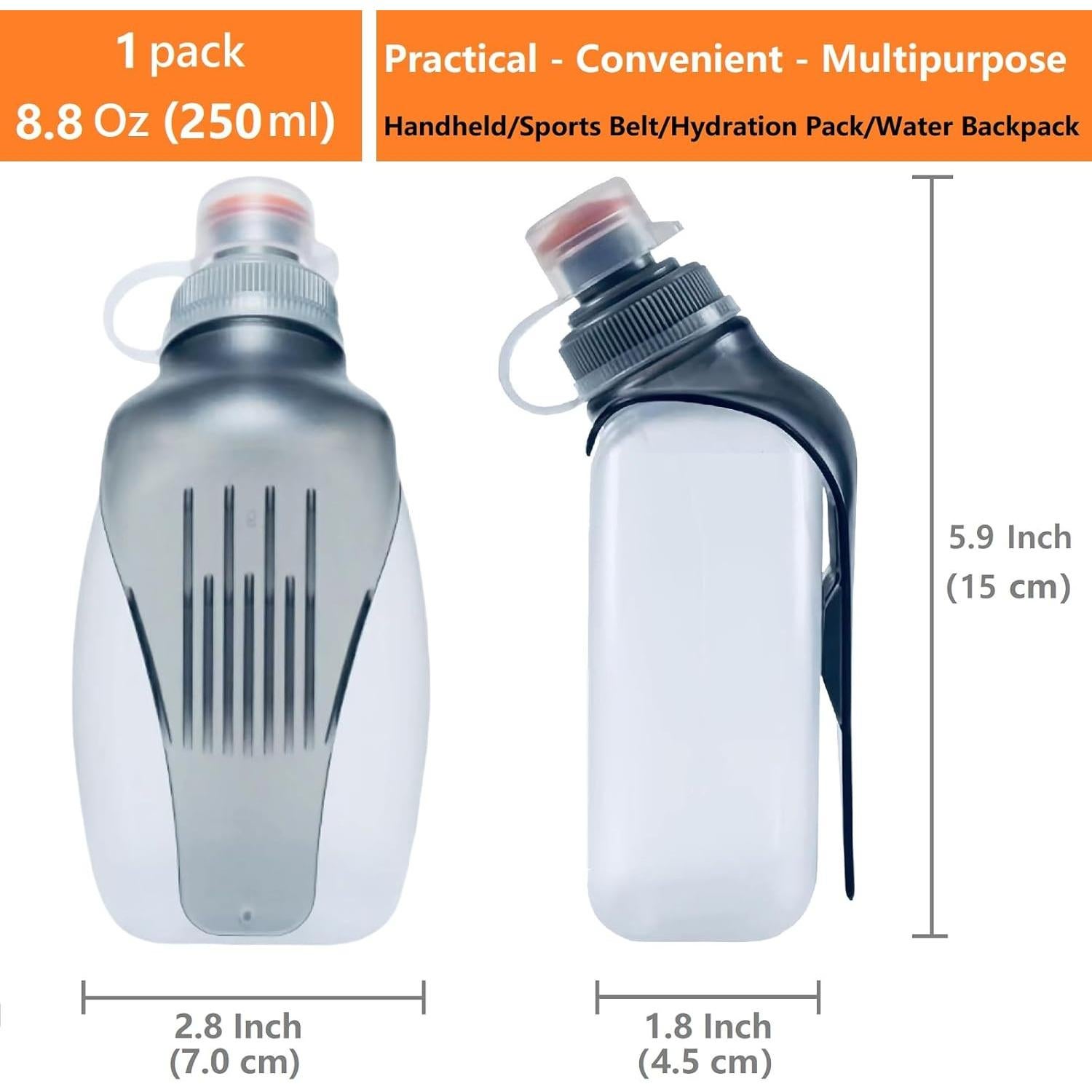Botella de Agua HECHZSO 250ml con Clip y Tapa Silicona