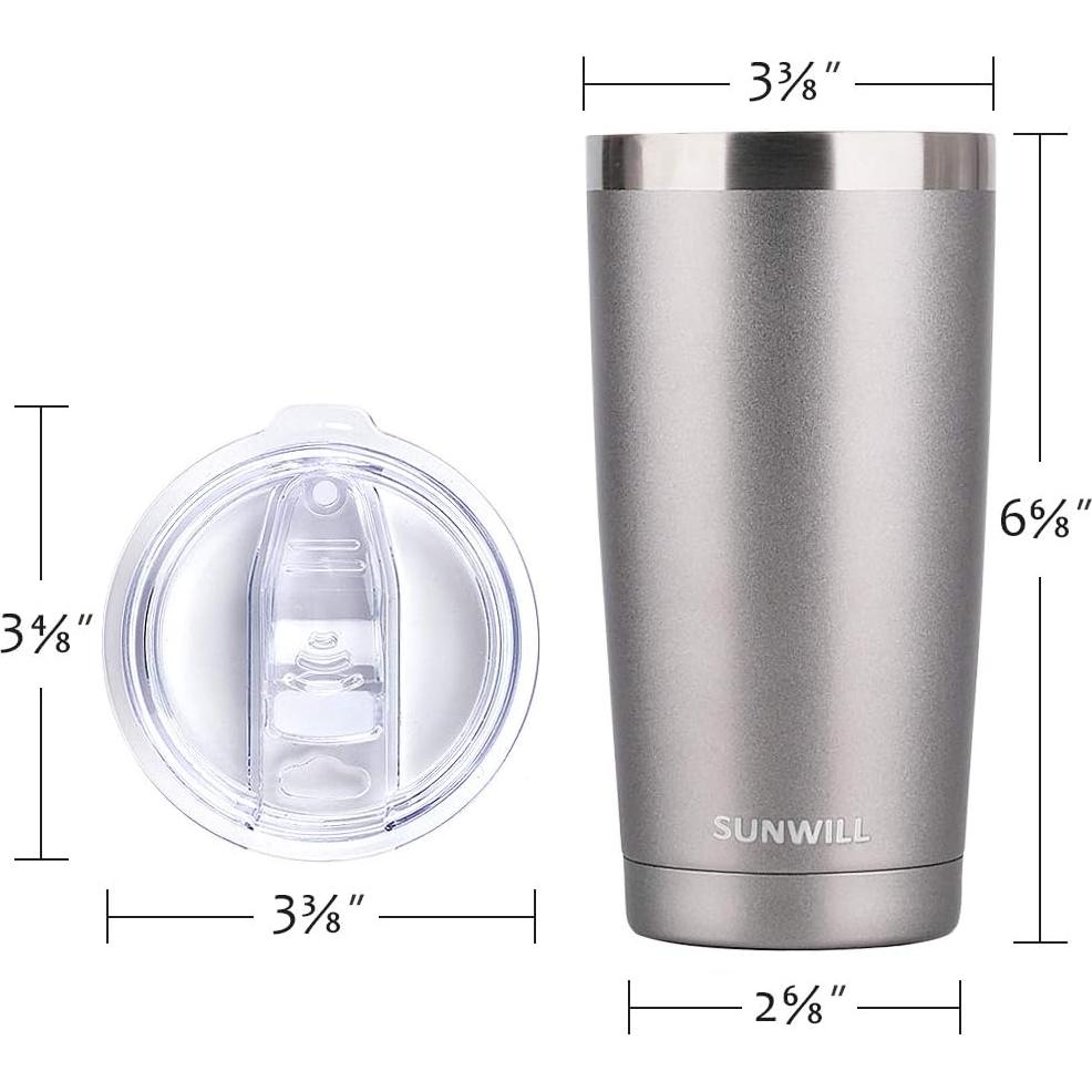 Taza de Café de Viaje SUNWILL 590 ml Acero Inoxidable Gris Frío